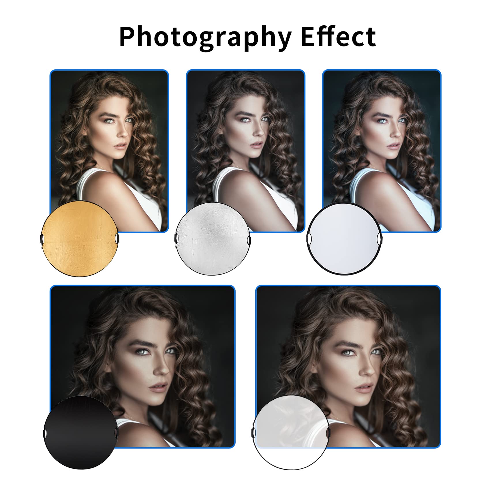 Selens 5 in 1 Fotografie Runder Reflektor 110CM mit Lichtstativ 200CM Kit für Fotostudio Portrait Fotografie, Runder Reflektor Diffusor Gold/Silber/Weiß/Schwarz/Transparent