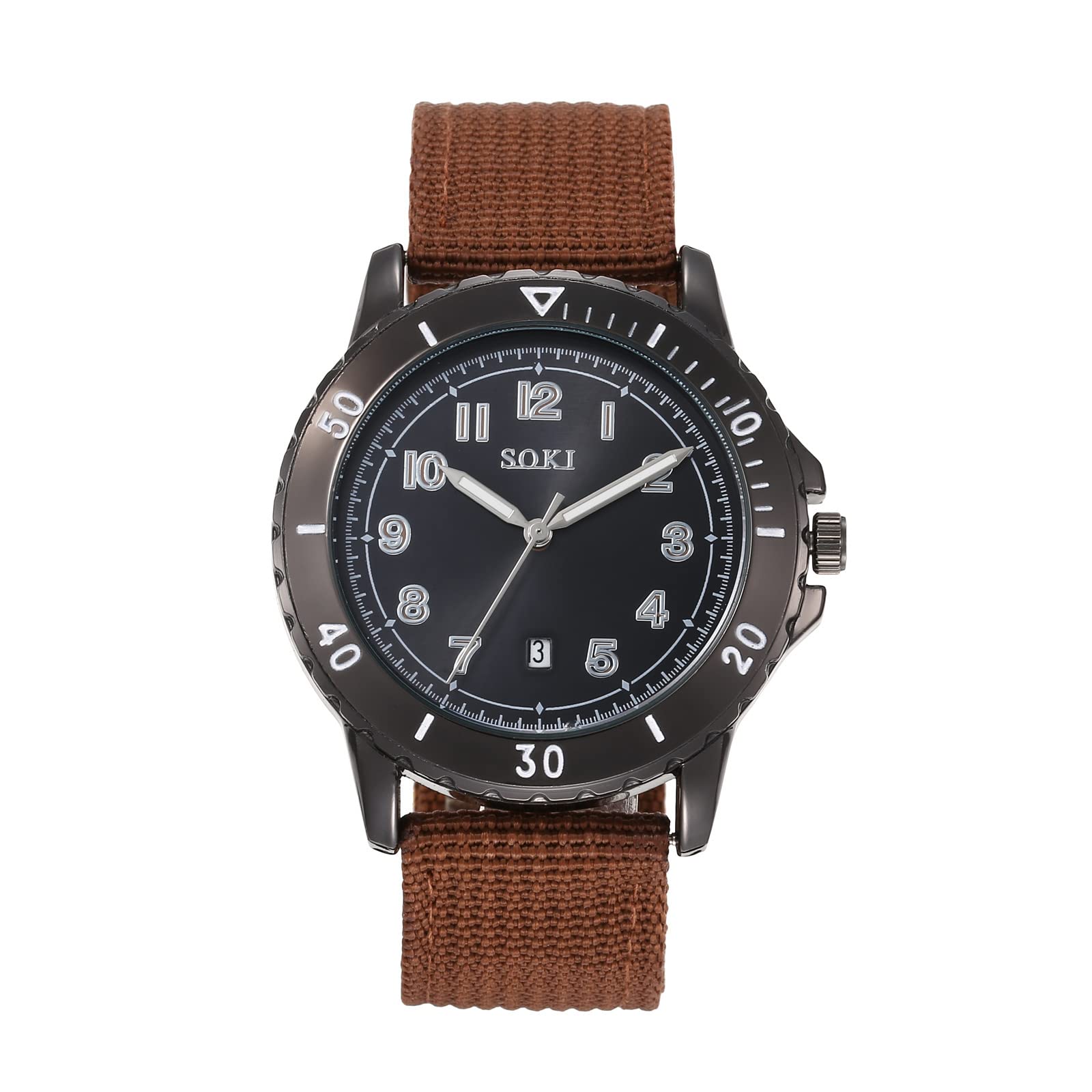 JewelryWe Orologio da uomo al quarzo con cinturino in nylon, calendario semplice stile orologio, regalo per l'uomo,regalo Natale