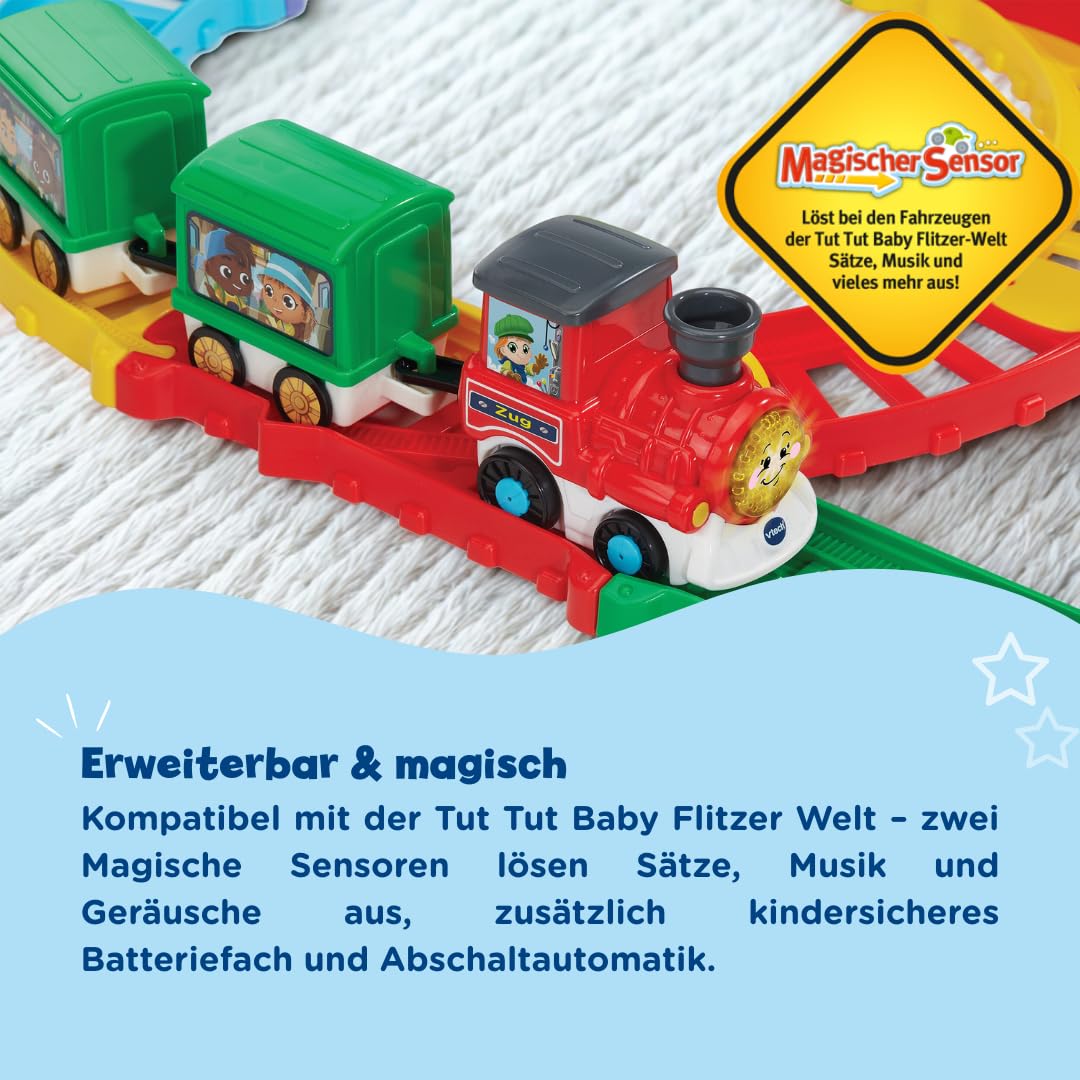 VTech TUT TUT Baby Flitzer Petite Gare – Kit de Jeu interactif avec Train, barrière, capteurs Doux et Magiques pour Les Tout-Petits – Musique, Sons et Plaisir d'apprentissage