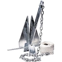 Overton's Fluke-Style Galvanized Boat Anchor Kit for Pontoons, Jon Boats | Includes 100 ft nylon rope, chain and storage bag, steel construction, sharp point sets in rocky or weedy areas