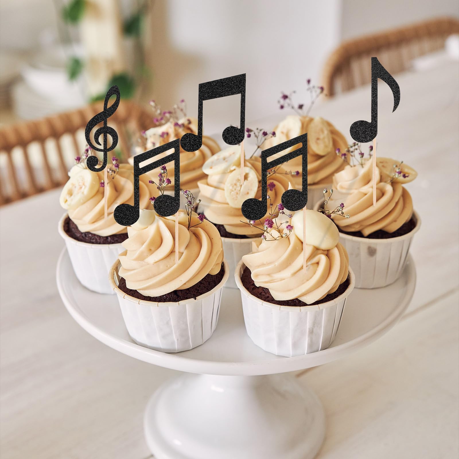 Topper Torta Note Musicali 36 Decorazioni Torta A Tema Musicale - Inserti Cupcake Con Note Musicali E Glitter Nero Cupcake Toppers Note