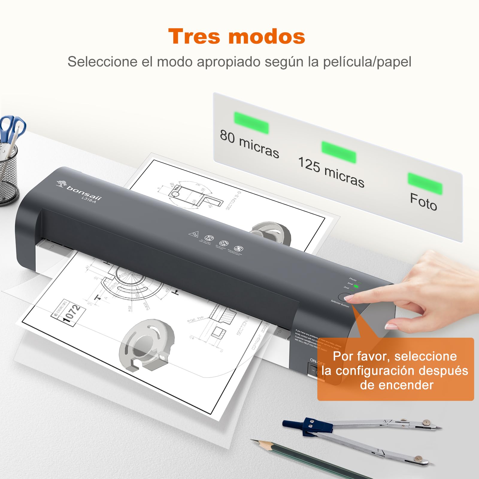 Bonsaii A3 Plastificadora, 5 en 1 con 10 Hojas de Papel Para Laminar A5 A6, Plastificadora con Cortador y Redondeador de Esquinas, Protección Contra Atascos (L318-A)