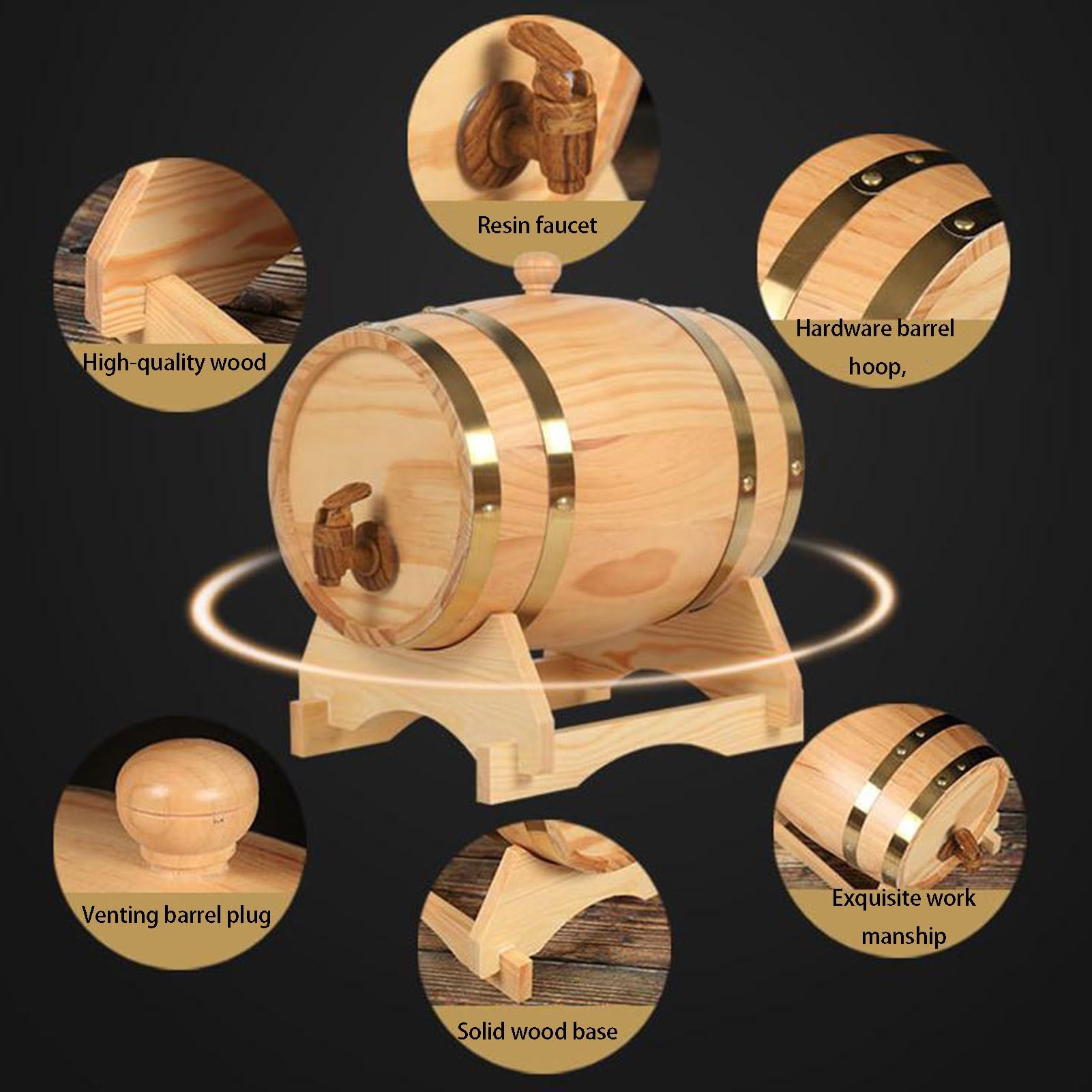 Weinfass Eichenfass,Dekorative Weinfässer für Den Haushalt mit Ständer und Zapfhahn, für Die Weinbereitung Oder Lager Bier Whiskey Rum(20L)