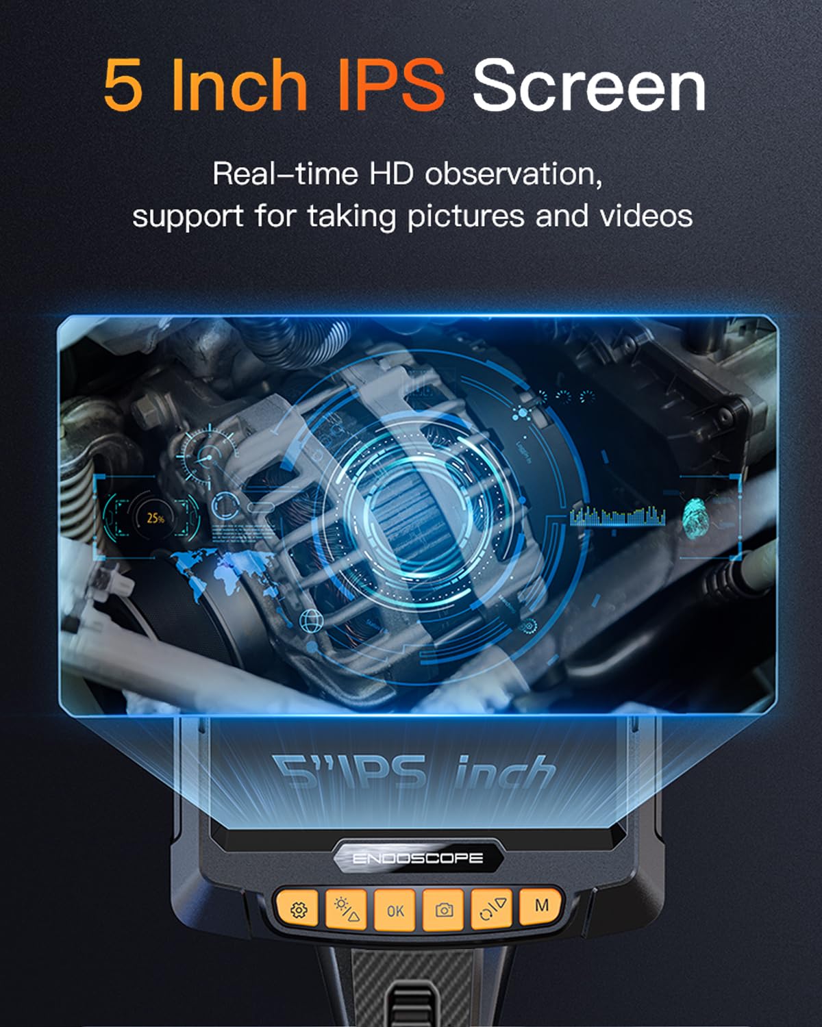 Endoscopio Industrial de Doble Lente - 1080P HD Cámara de Inspección, 5" IPS Pantalla Endoscópica con 8+1 LED, Professional Camara Inspeccion Tuberias IP67 Impermeable de 8 mm, Tarjeta de 32 GB (1,5M)