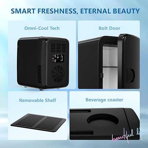 Miniatura 6 de EUHOMY Mini refrigerador compacto de 4 litros6 latas, enfriador y calentador portátil de CACC para cuidado de la piel, alimentos y bebidas, mini