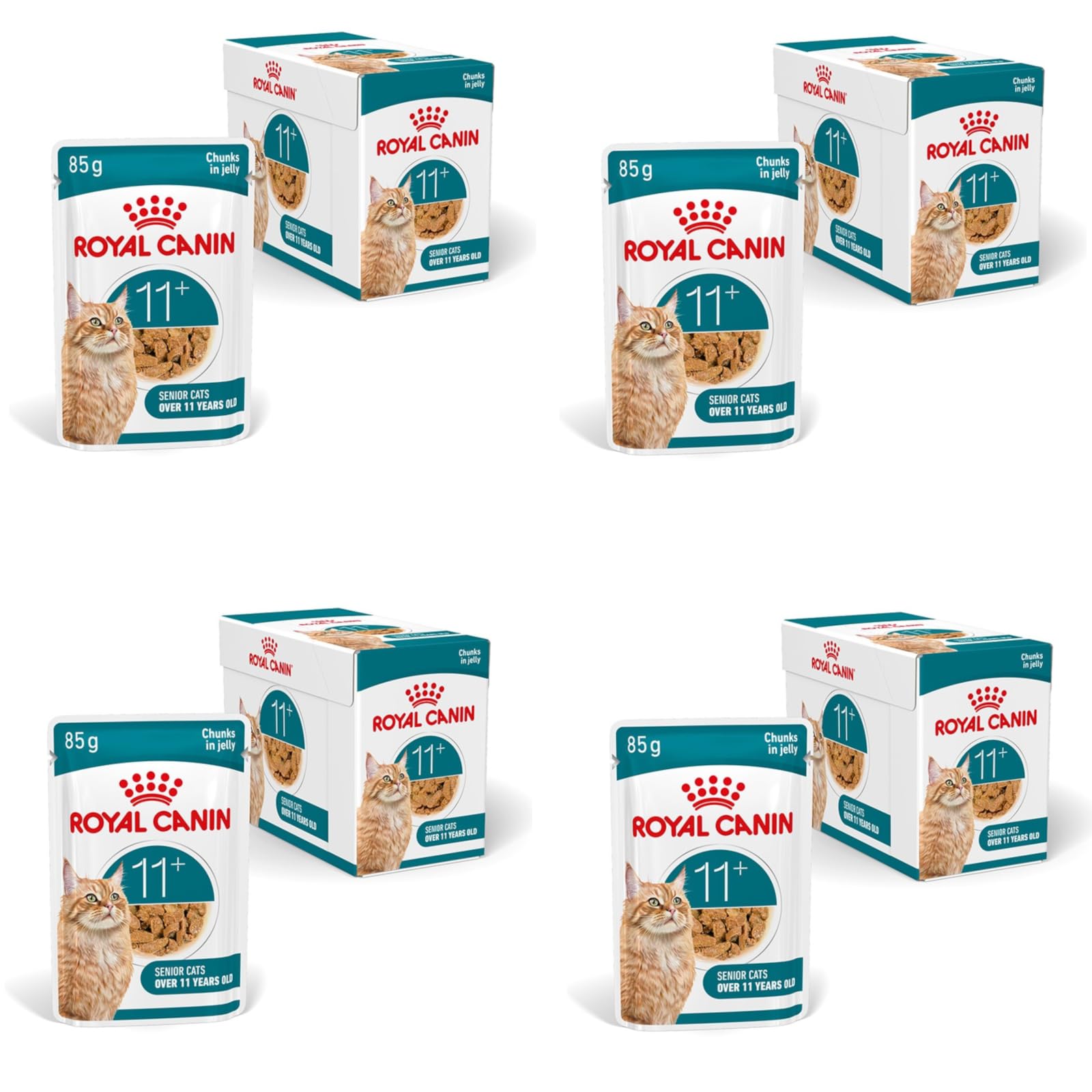 ROYAL CANIN AGEING 11+ Gelatina | Pack de 4 | 4 x 12 x 85 g | Comida húmeda para Gatos Mayores de 11 años | Fórmula con el HealthyAge7™ Complex | Trozos en gelatina