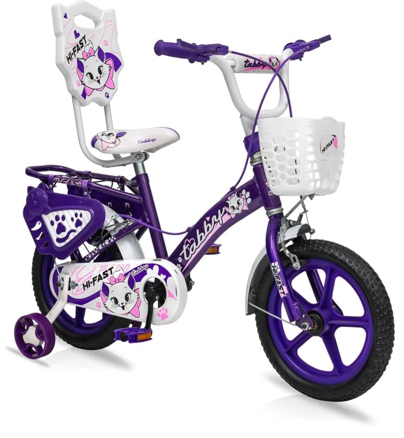 HI-FAST Tabby 14T Kids Cycle for 2-5 Years Girls & Boys with Back Carrier & Training Wheels || 95% Pre Assembled || Single Speed Road Cycle