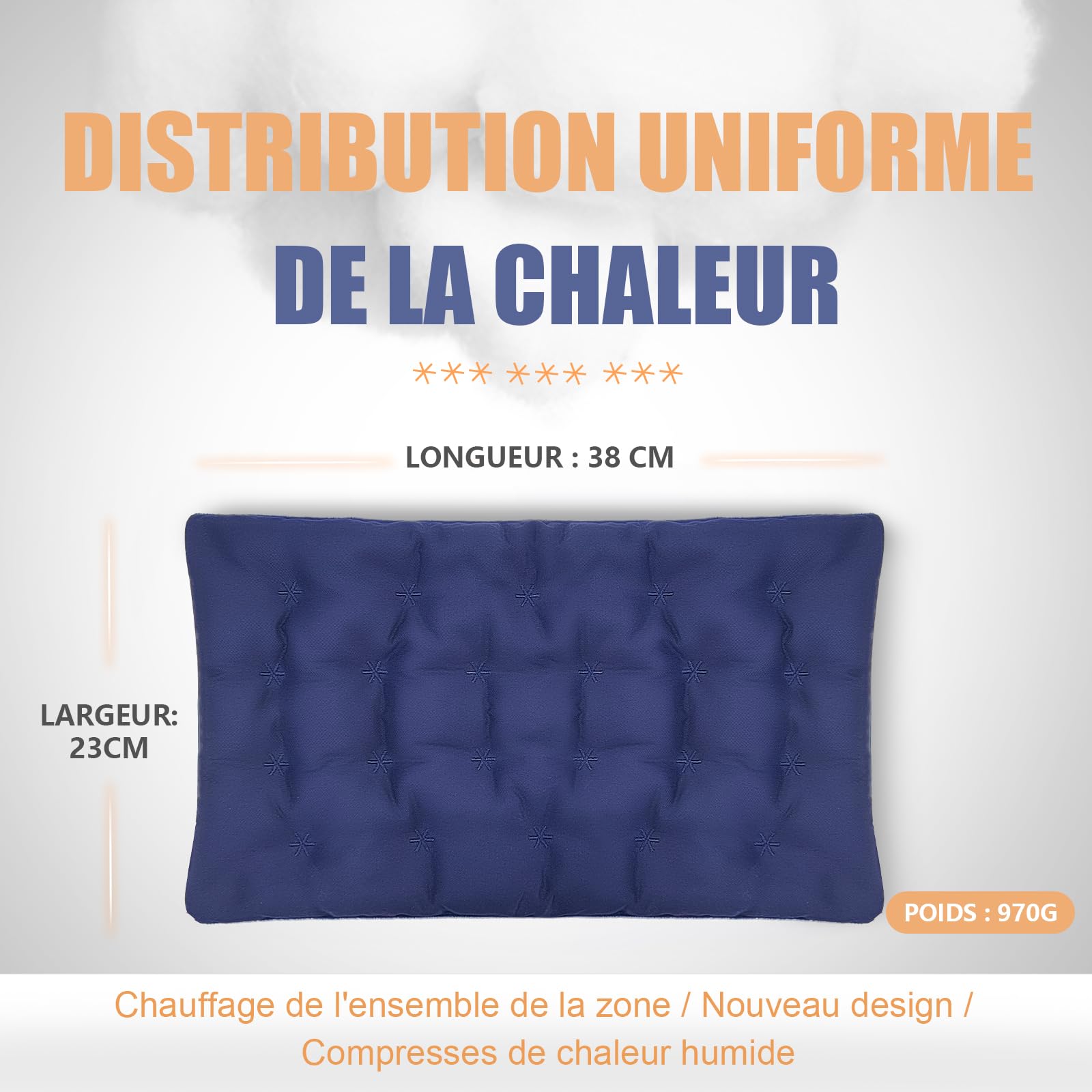 uncn Coussin Chauffant Micro Onde, Bouillotte Micro-onde, Graine de lin,noyaux cerises,grande poche chauffante nuque epaule et dos,cervicales,ventre coton, chaleur humide pour compresse froide38*23cm