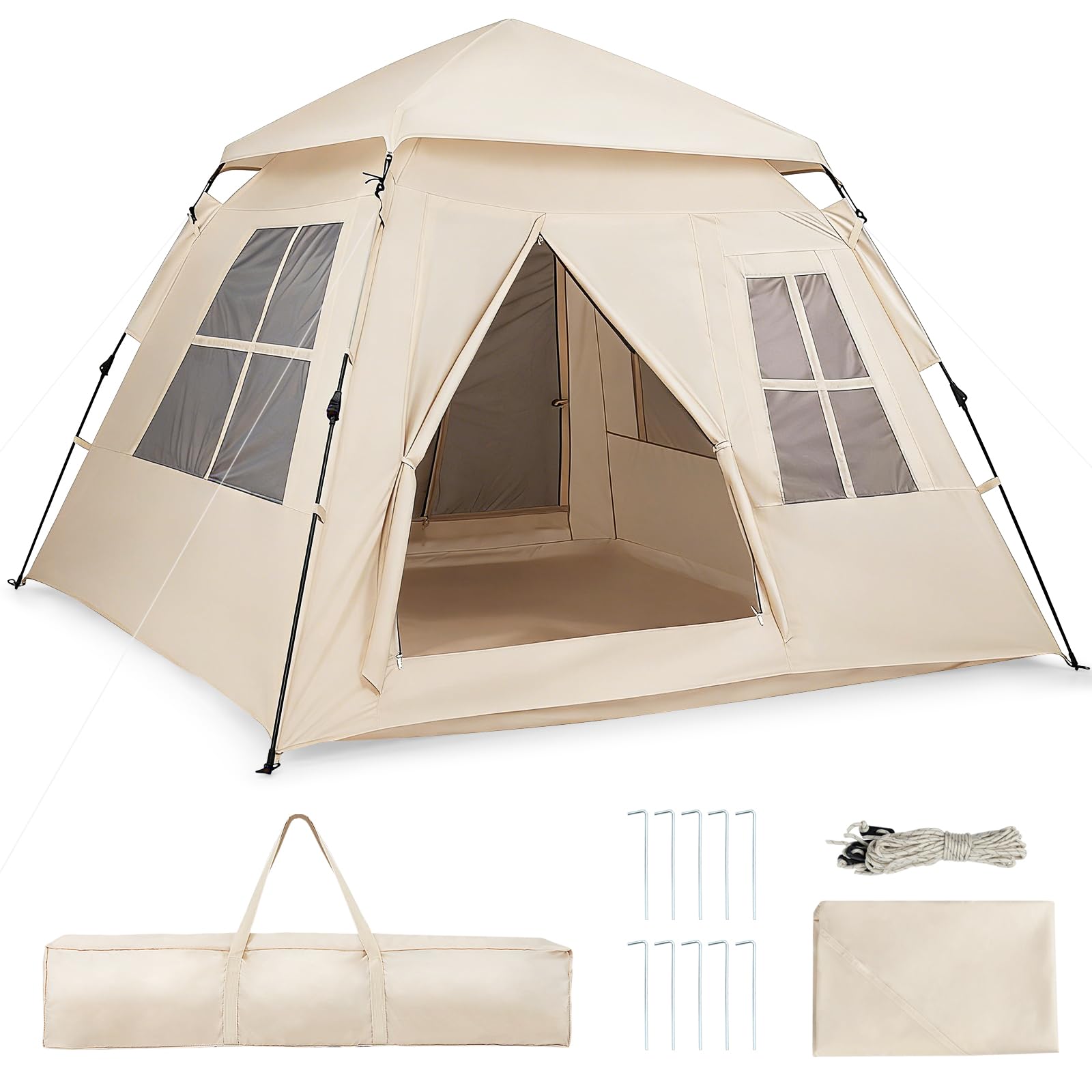 COSTWAY Tienda Campaña 4 Personas Pop Up con Ventanas Malla y Puertas, Toldo Lluvia, Portátil 230x230x152 cm