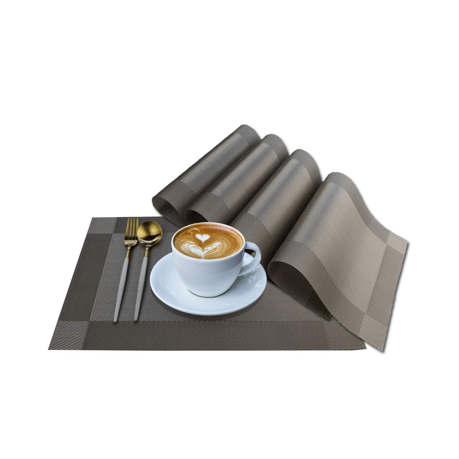 JC STORE Placemats Set of 4 | Non-Slip Heat-Resistant Kitchen Table mats | Washable and Easy to Clean Woven Vinyl Dining Table mats - Dark Grey