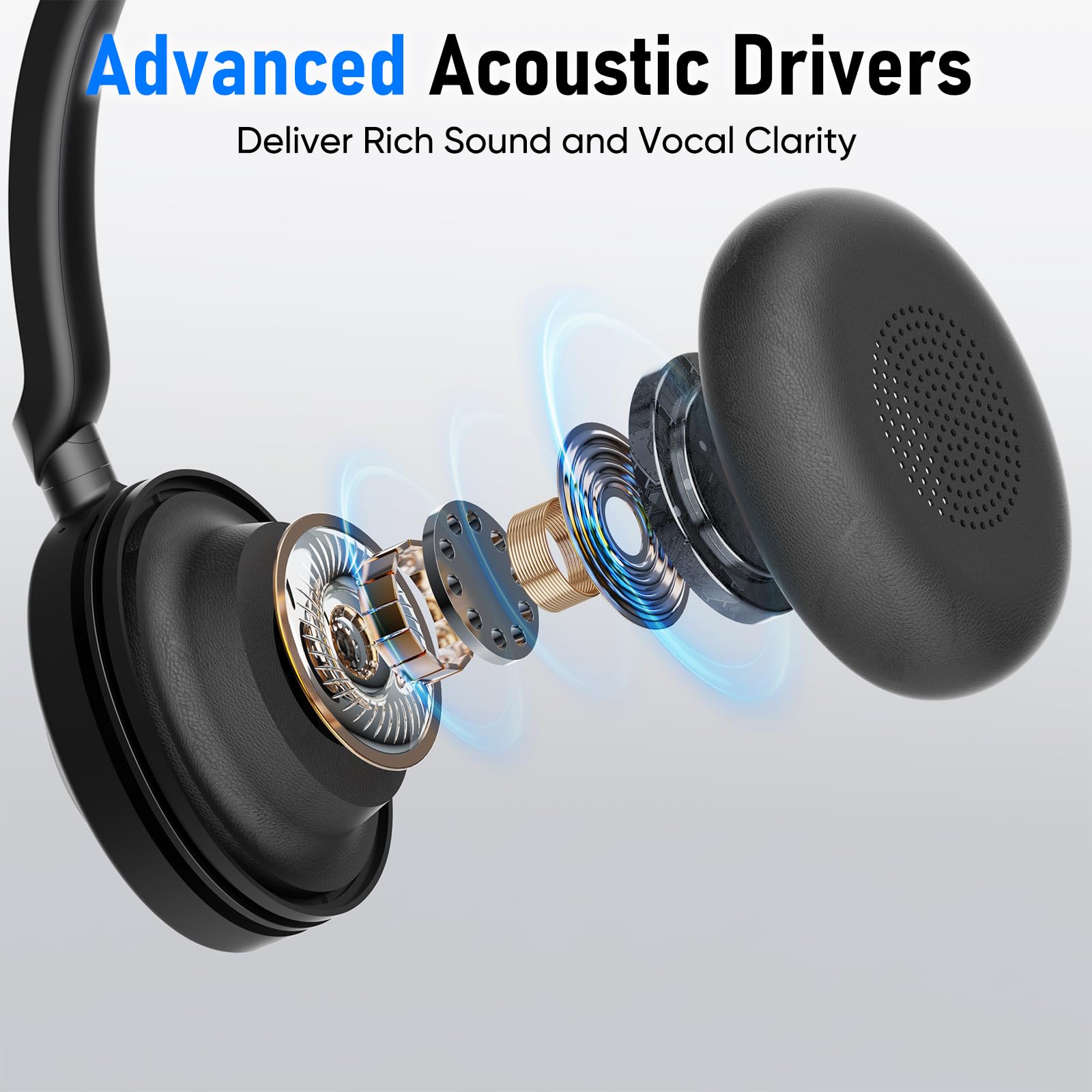 Cuffie USB cablate con cancellazione attiva del rumore e microfono ENC per PC, cuffie da ufficio ibride con riduzione del rumore a 4 microfoni, cuffie per computer on-ear con pulsante mute, per call