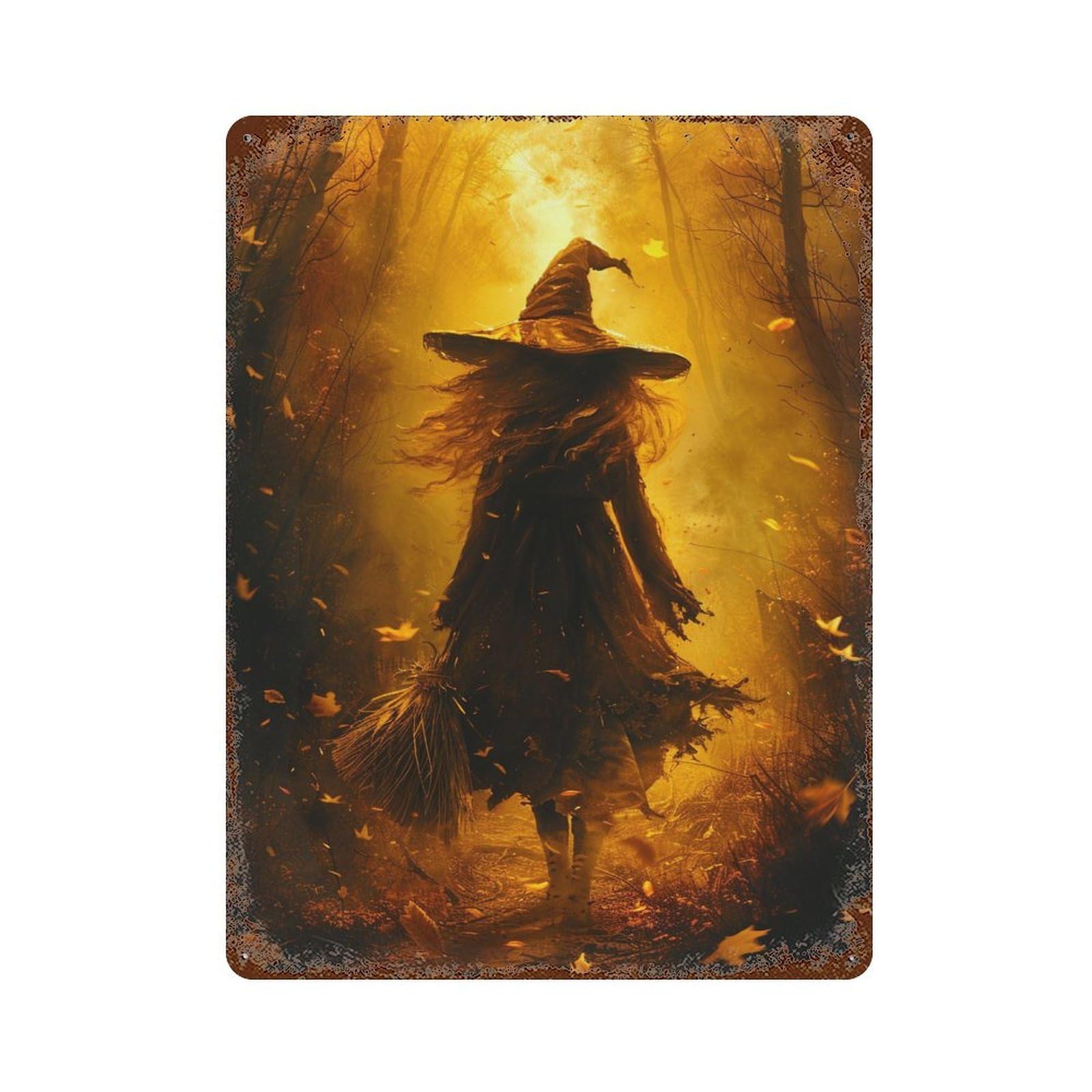 Witch in Autumn Forest-6 Rust Effect Tin Sign 15.7"x11.8", Ideal for Farmhouse, Kitchen And Entryway Decor