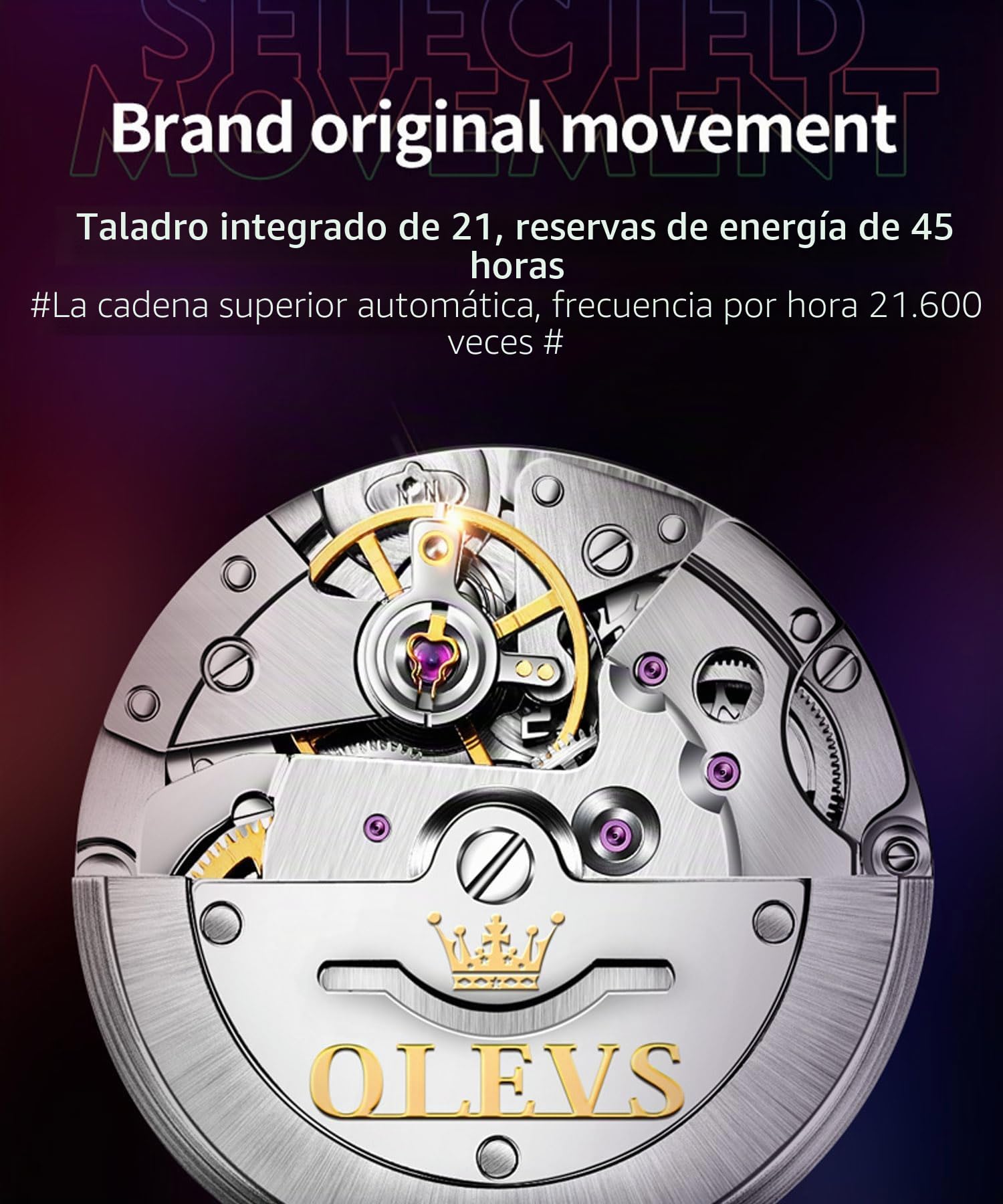 OLEVS Reloj mecánico para Hombre, Esfera Grande, Fecha, Impermeable, de Acero Inoxidable, con Brillo Nocturno, de Lujo, Totalmente automático