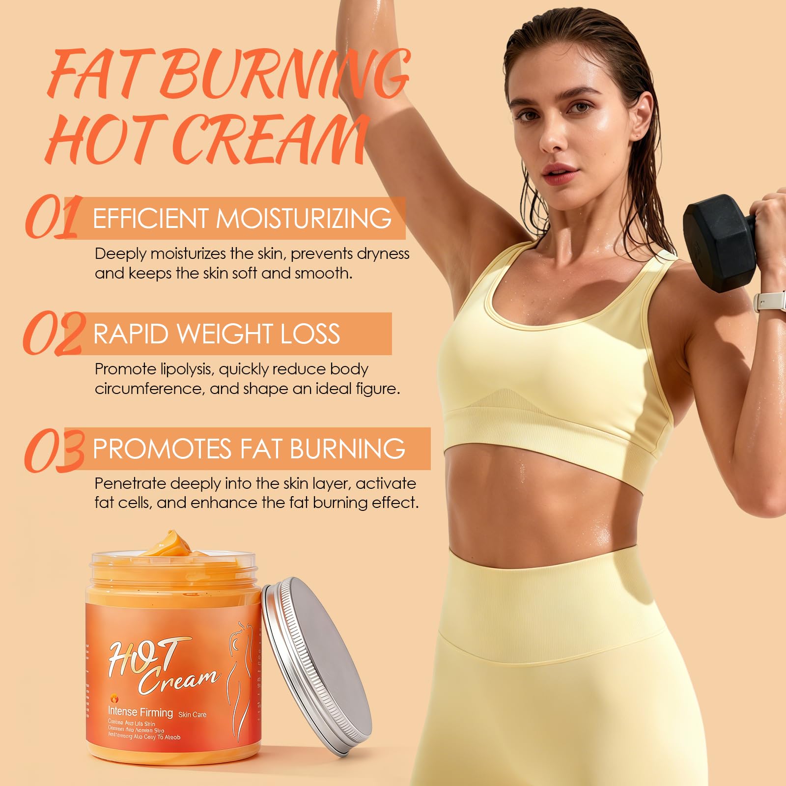 250g Crema Calor Intensa – Crema Anticelulítica Natural para Vientre, Piernas, Glúteos y Brazos – Crema Reafirmante Hidratante para Piel Firme y Tonsurada — view 3