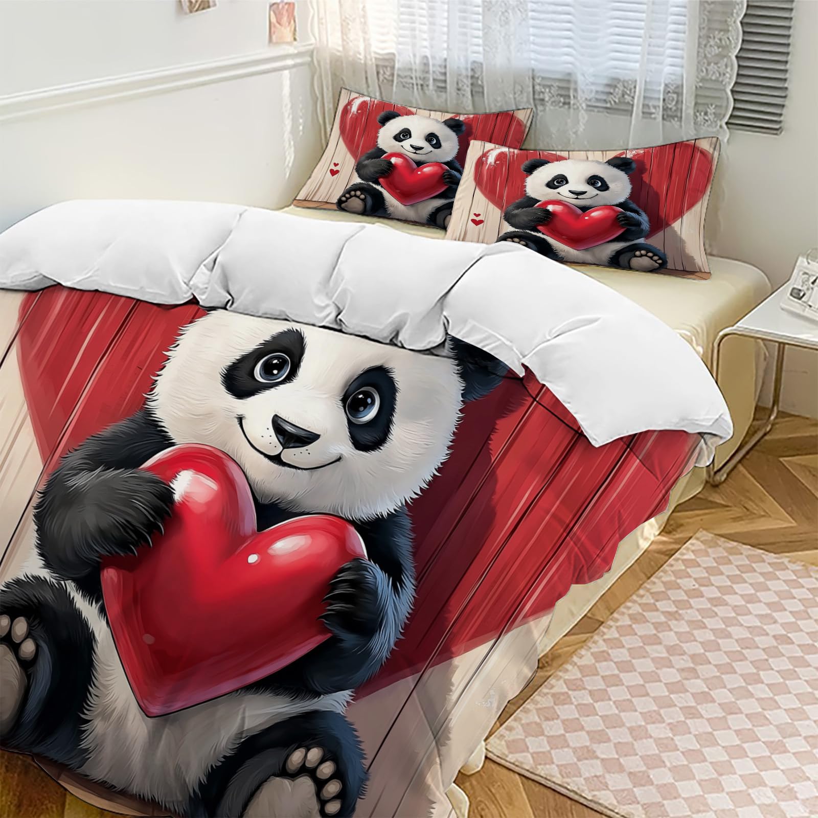 Housse de couette panda 3 pièces avec taies d'oreiller pour lit enfant