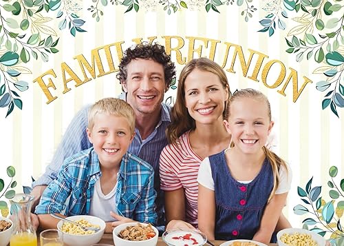 Miniatura 4 de AIIKES Telón de fondo de reunión familiar de 8 x 6 pies, bienvenida, miembros del árbol genealógico, fotografía de fondo, reunión dorada y verde,