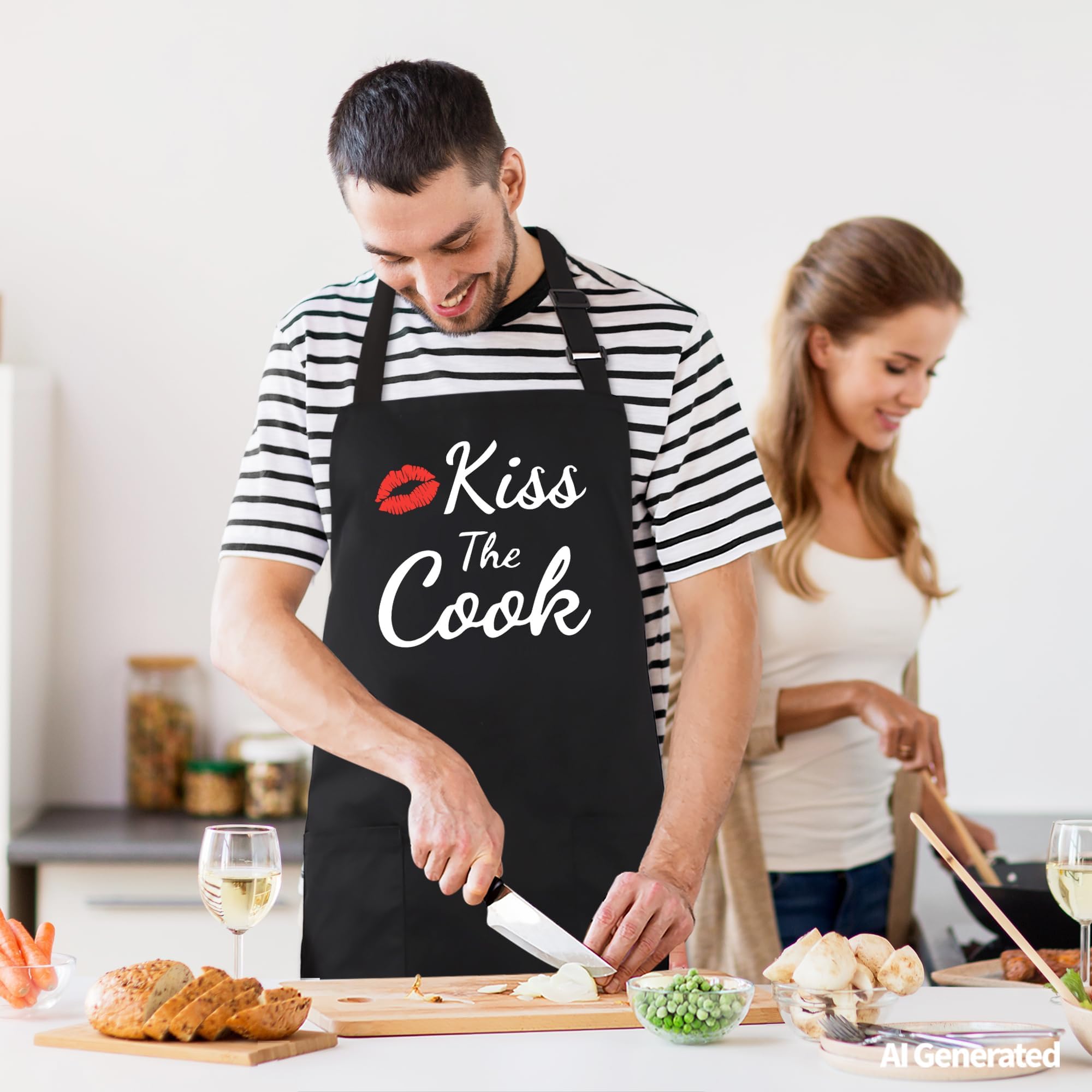 Kaidouma Delantales divertidos para mujeres y hombres, delantal de beso al cocinero, divertidos delantales para cocinar, barbacoa, parrilla, con 2 bolsillos, regalos de cumpleaños, día de la madre