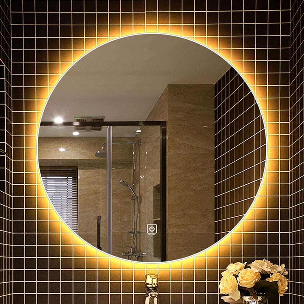 YHJZSM Espejo de baño con luz LED, Espejo de Maquillaje con luz montado en la Pared, Toque Inteligente, Control múltiple con un botón (luz Blanca + luz cálida)