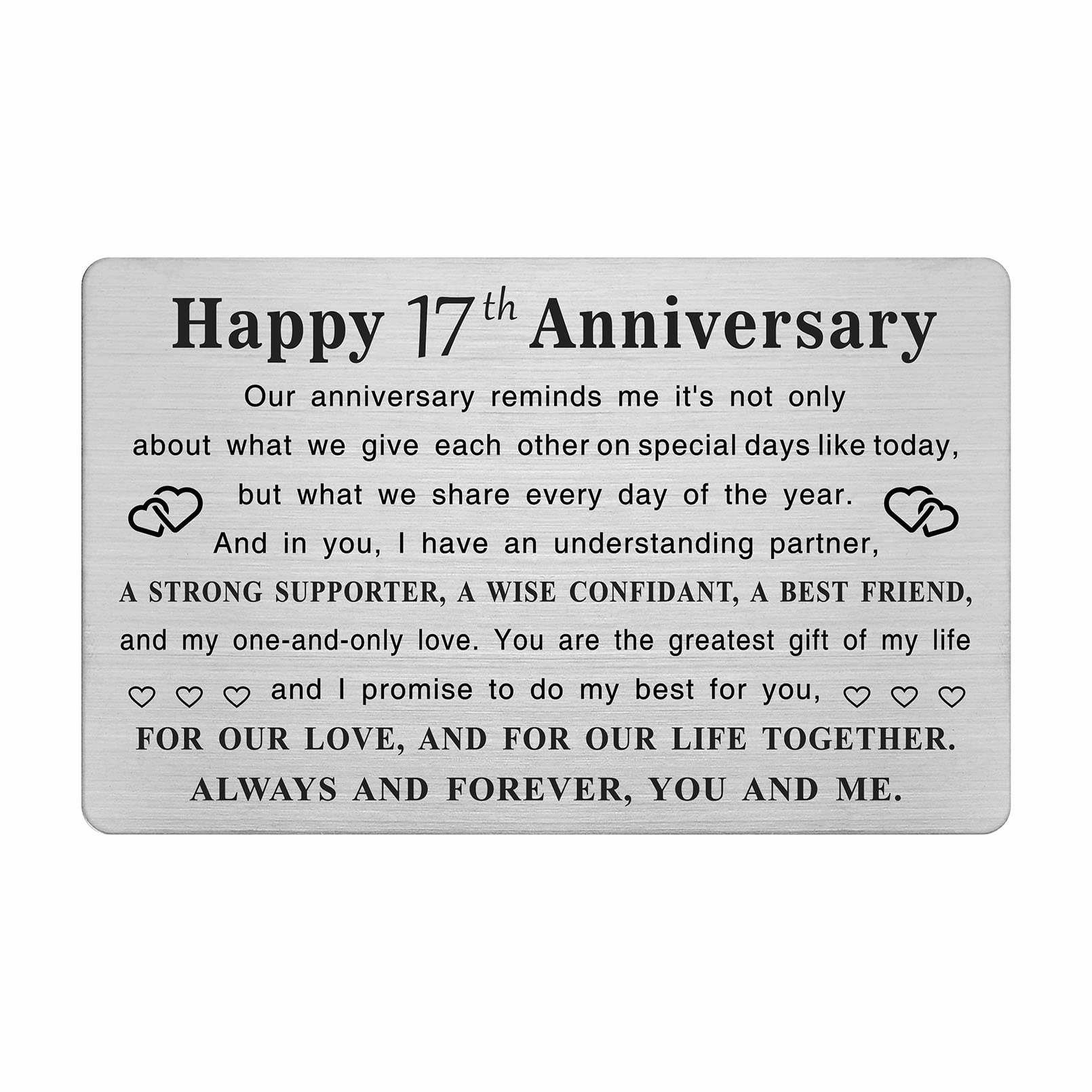 TGCNQ 17 Year Anniversary Engraved Gifts Wallet Card For Her Him Men, 17Th Yr Wedding Anniversary Card Gift For Husband Wife Women
