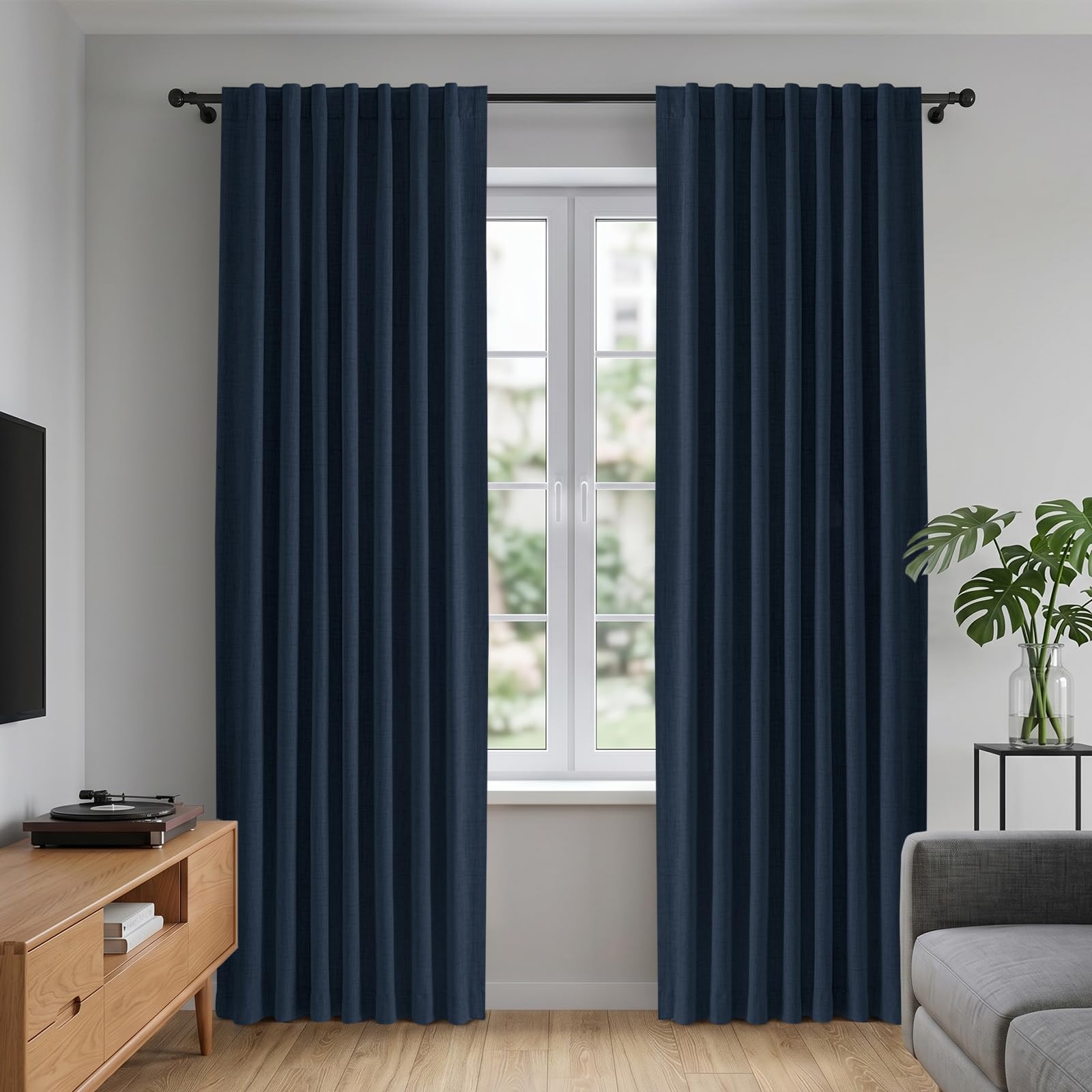 INOVADAY 100% Blackout Curtains for Bedroom 72 Inch Drop 2 Panels Thermal Insulated Curtains for Living Room, Back Tab Rod Pocket Navy Blue Curtains with Coating Back Layer,50" W x 72" L