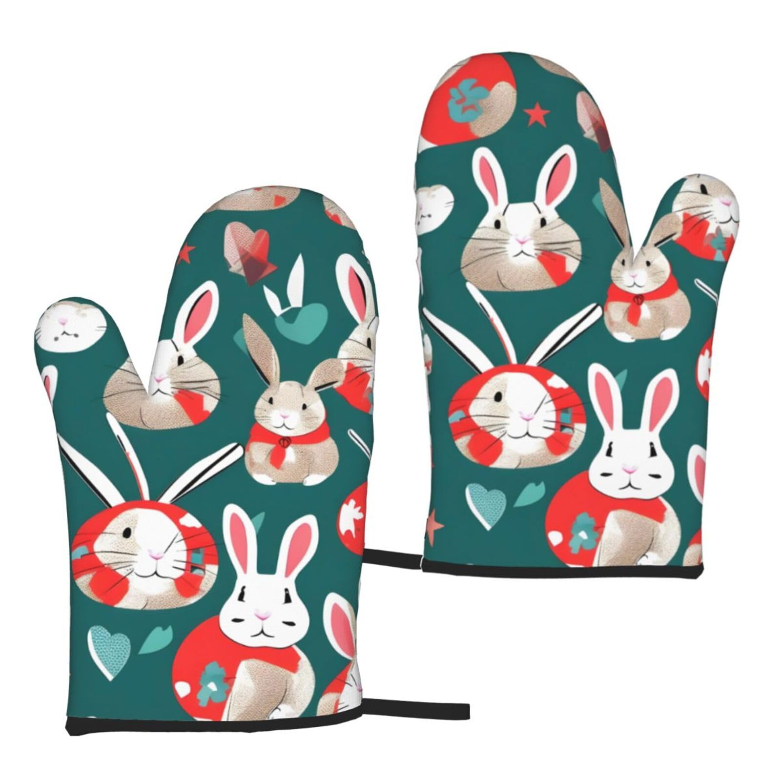 Bunny Rabbits Print Heat Resistant Universal Fit Oven Microwave Gloves Home Cooking Baking Grilling