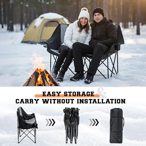 Miniatura 5 de Sofá de dos plazas bajo con calefacción doble para 2 personas, sofá de campamento de gran tamaño para 2 personas, sofá biplaza plegable totalmente