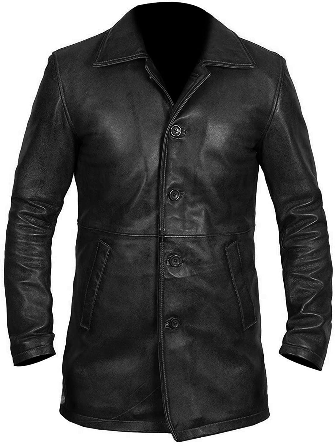 LP-FACON Giacca classica da motocicletta, da uomo, in vera pelle, da uomo, colore: nero