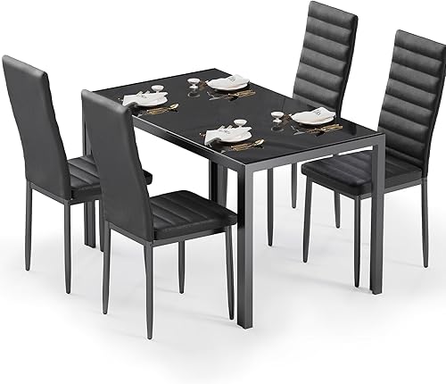 Miniatura 2 de Bealife Juego de mesa de comedor de cocina para 4, juego de mesa y sillas de vidrio templado de 5 piezas moderno para el hogar, cocina, sala de