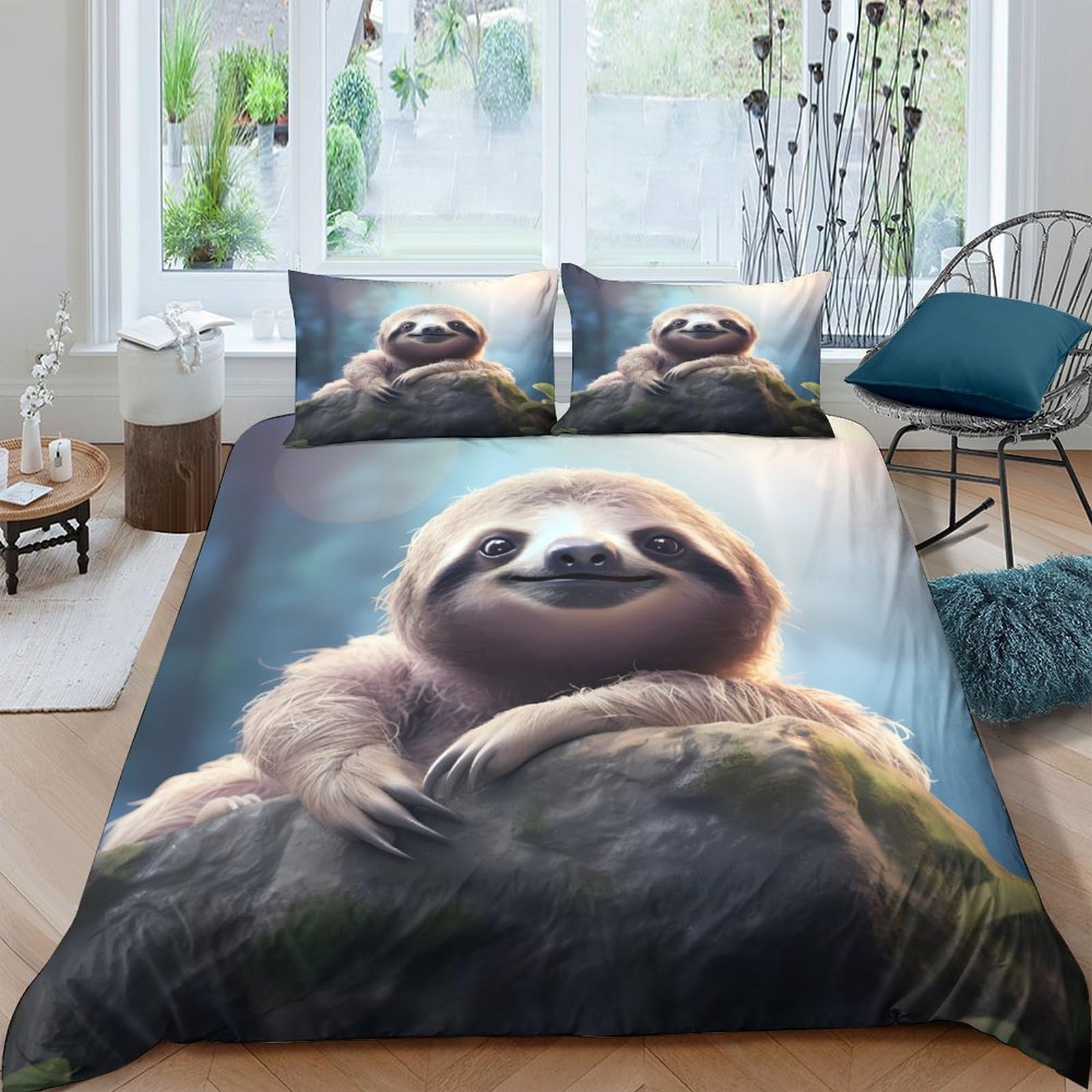 Ctjqhvkz Style-10 3D Printed Sloth Forest Fitted Sheet Microfiber Soft Breathable Animal Bed Cover For Bedroom Dorm Decor Mattress Protection Single（135X200cm）