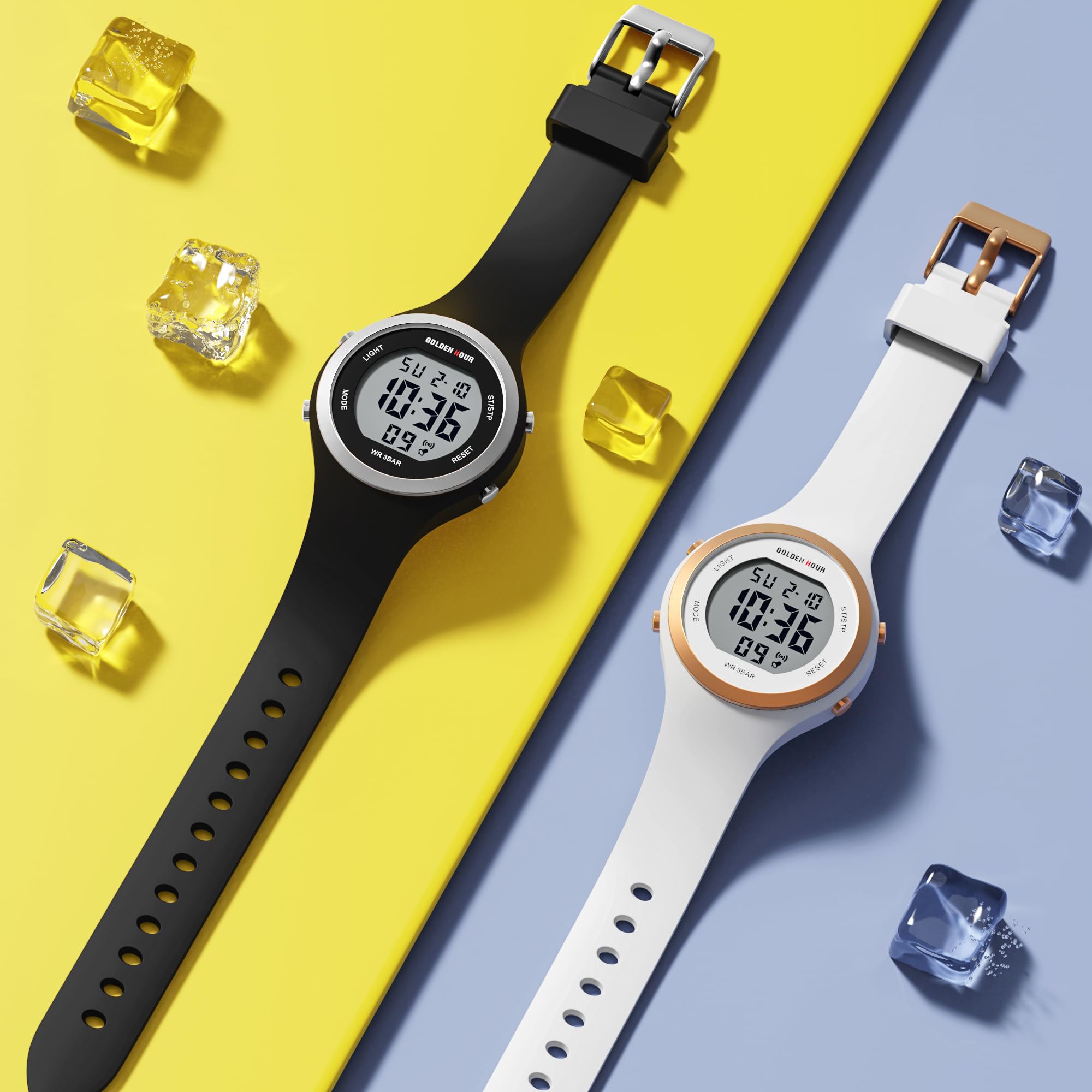 GOLDEN HOUR Orologio digitale da donna Cronografo sportivo impermeabile 5 ATM cinturino in silicone Sportivo ed elegante Orologio da donna con data Quadrante luminoso di facile lettura