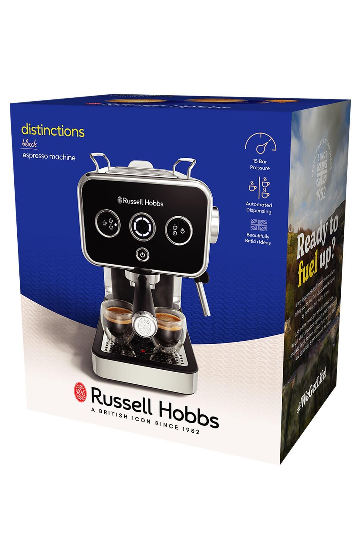 Russell Hobbs Espressomaschine Siebträgermaschine Distinction Edelstahl Schwarz 15 Bar 26450-56