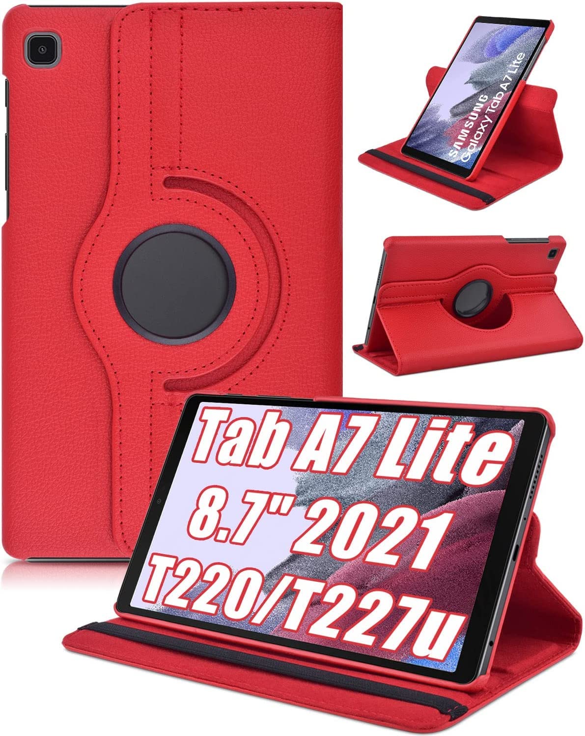 SwooK Rotating Stand Flip Cover Case for Samsung Galaxy Tab A7 Lite 8.7 inches 2021 SM T220 225 Tab Flip Cover Case (Red)-image-5