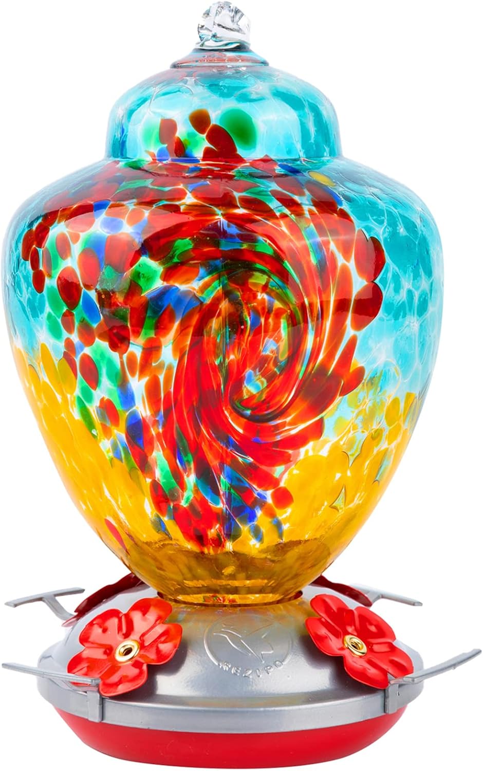 REZIPO Hummingbird Feeder with Perch Hand Blown Glass