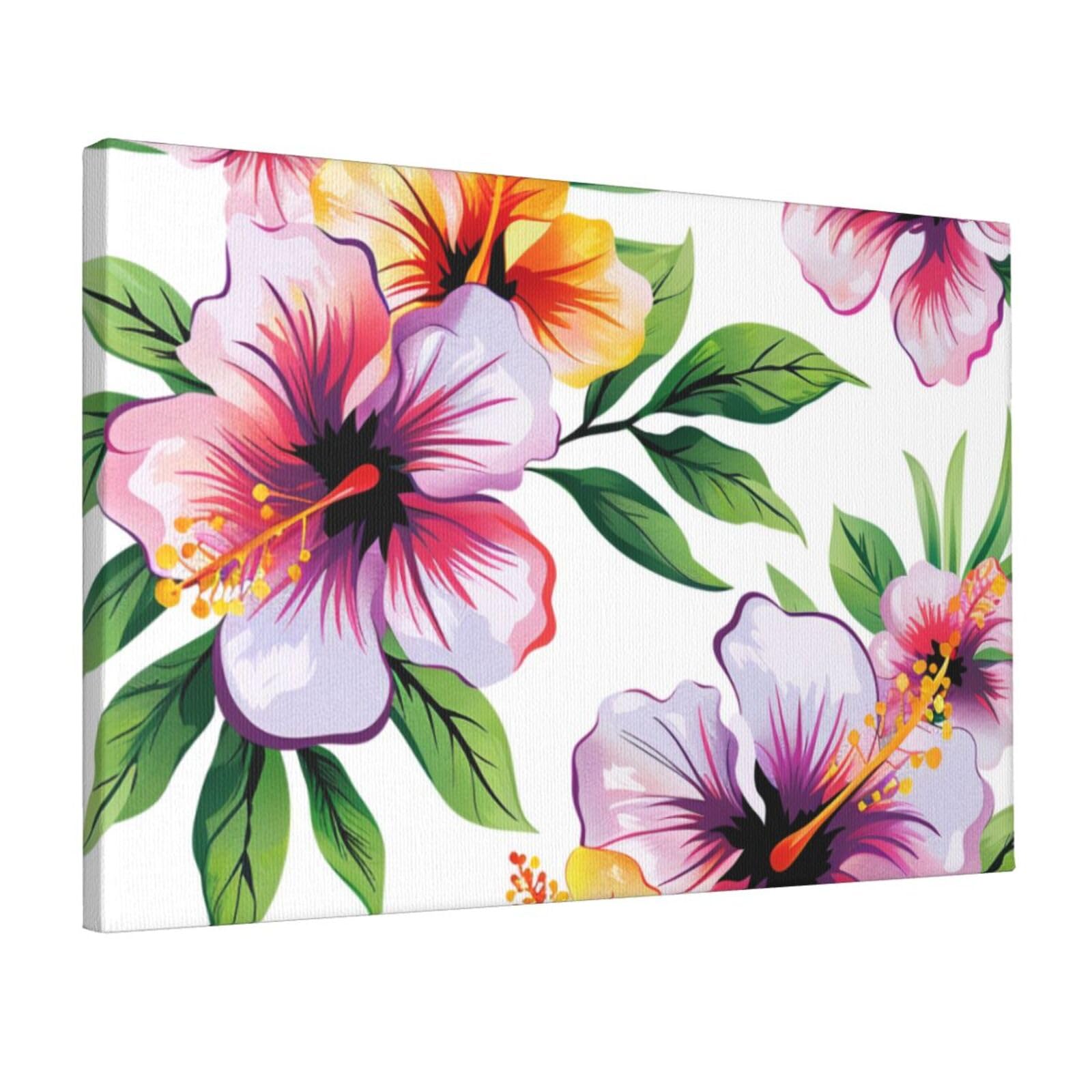 YKLJG Hawaiian flower print 1 Printed Wall Art Canvas Prints 45x30 CM Wooden Framed Picture Painting Artwork for Bedroom Kitchen Home Office Decor