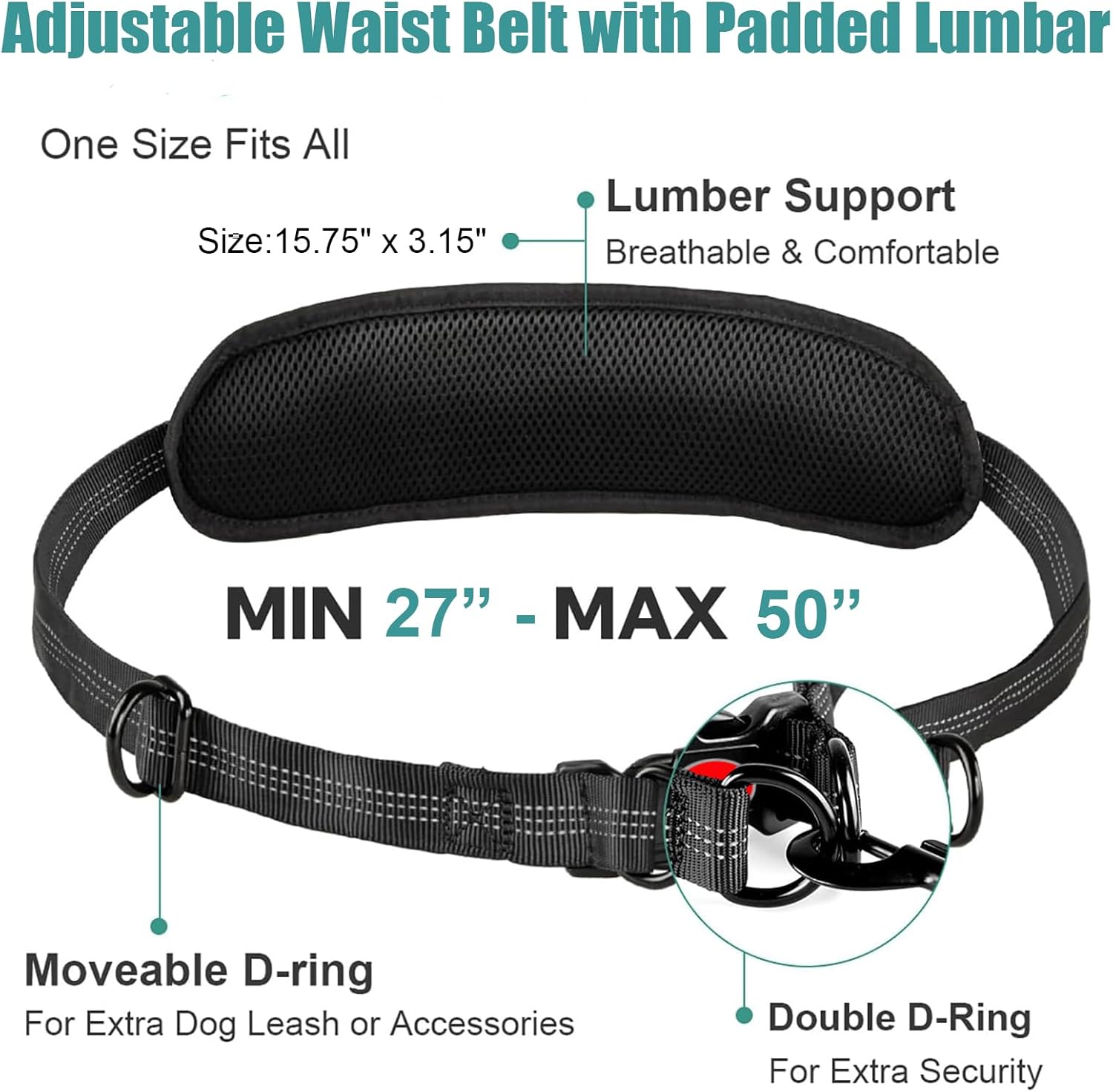 Hands Free Dog Leash Waist & Crossbody for Walking, No Pull Heavy Duty Bungee Double Dog Leash for Two Dogs with Pouch, Padded Handles & Reflective for Large Medium Dogs, Black