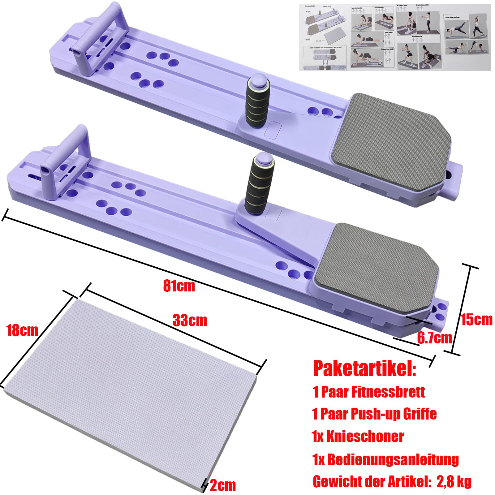 Pilates Reformer Board Machine, Multifunktional Fitness Brett Set Mit Push-Up Griff & Automatische Rebound Ab Roller, Zuhause Gym Workout Geräte Für Ganzkörper Exercise