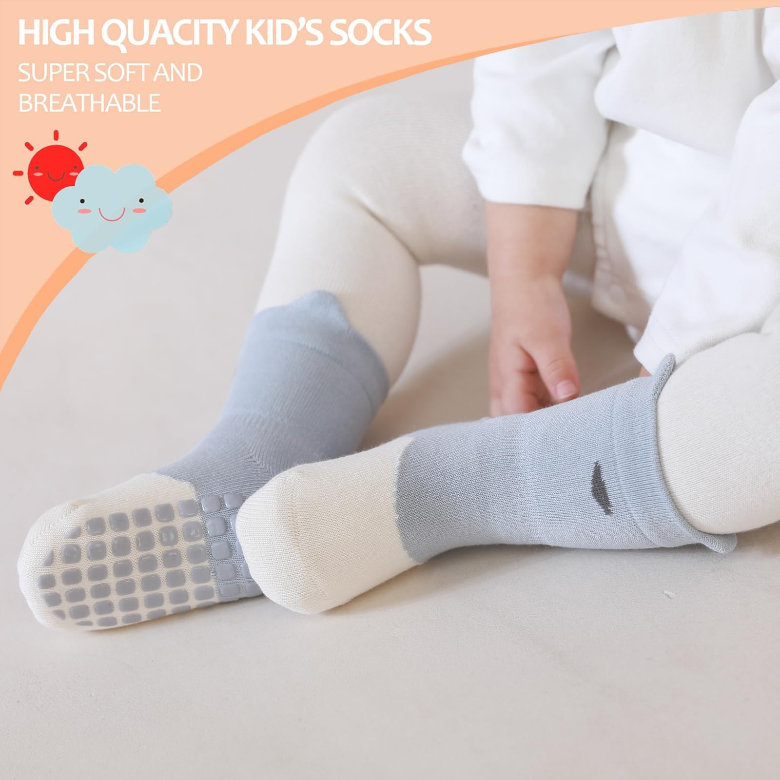 KARUNEL Baby Ankle Socks Non Slip Grips Crew Casual Anti Skid Sock for Newborn Infant Toddler Kid Boy Gilr 5 Pairs Animal-A 6-12 Months