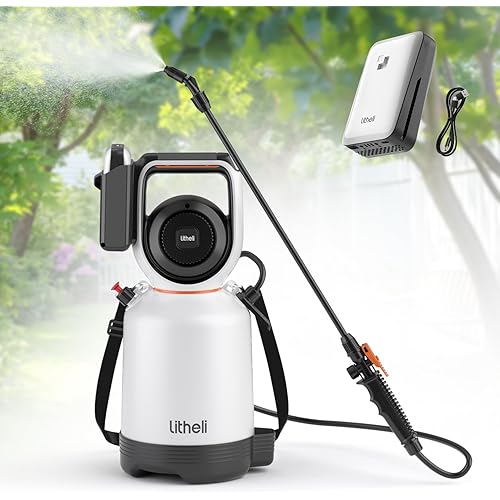 Litheli 20V Cordless Garden Sprayer, 1.3 Gallon/4.75L Pump Sprayer, Intelligent Pump Pressure Control, 2 Spray Modes for Spraying Plants, Garden Watering, with 2.0Ah Battery Included