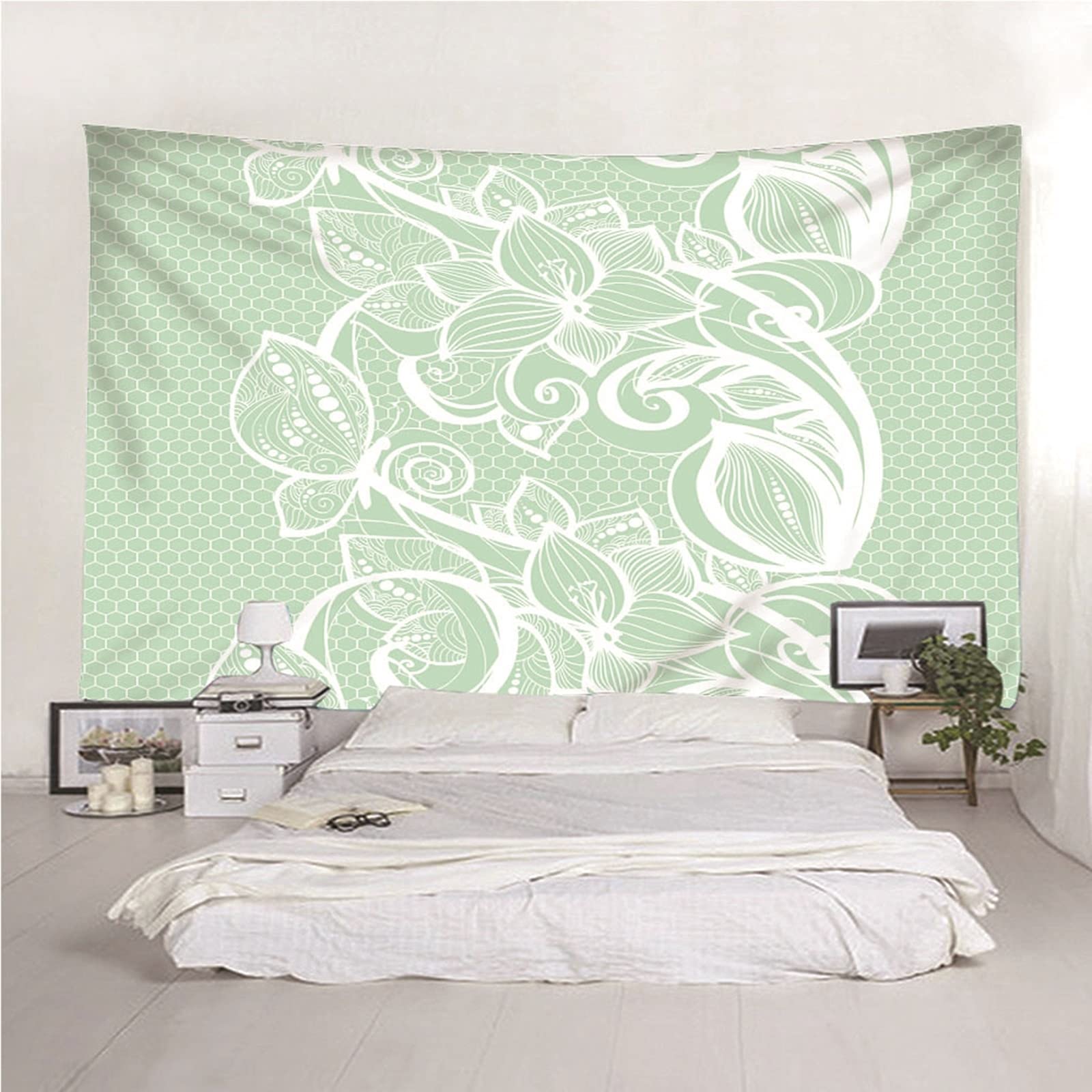 Aeici Tapiz De Tela, Tela Pared Decoracion Flor Hexagonal Tapiz Pared para Colgar Pared(260X240Cm)