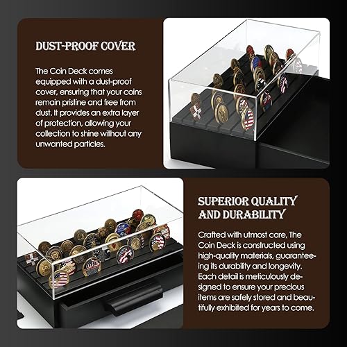 Miniatura 5 de Exhibición grande de madera para monedas con cubierta transparente  Monedas militares  Capacidad para 40 monedas en la parte superior y cajón de