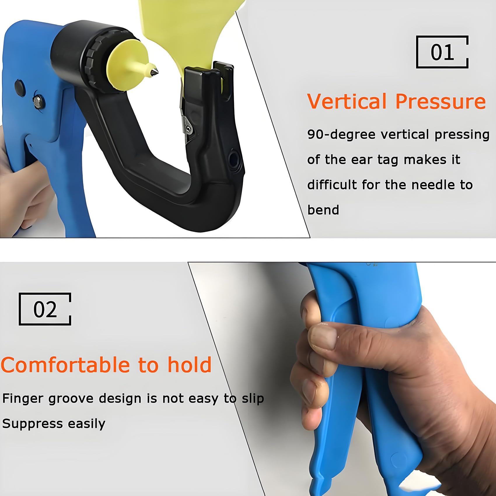 Pinza per etichette auricolari, applicatore automatico di rimbalzo per bestiame, design verticale con ganasce girevoli, ideale per maiali, pecore e capre