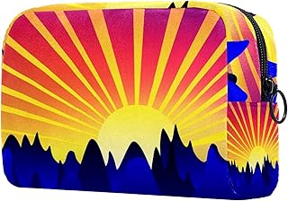 Grande borsa per il trucco Borsa con cerniera da viaggio Organizzatore di cosmetici per donne e ragazze - vettore di montagne di arte dell'alba