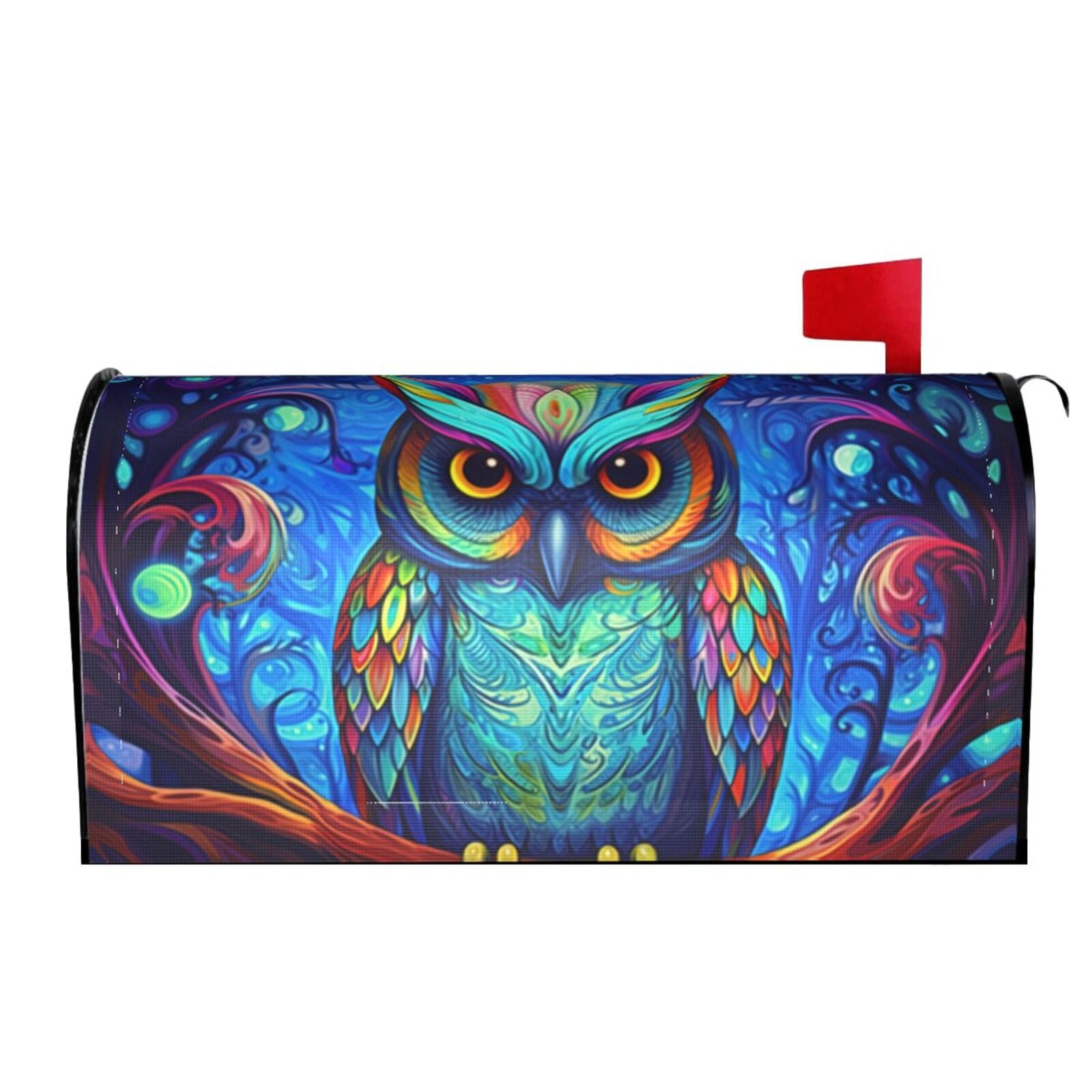 Colorful Owl 04 Mailbox Covers Magnetic Wraps Post Letter Box Cover Garden Home Decor
