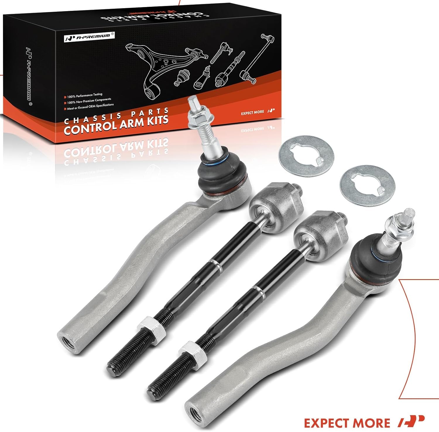 A-Premium Set of 4, Front Inner & Outer Tie Rod End Kit, Compatible with Ford Bronco 2021 2022 2023