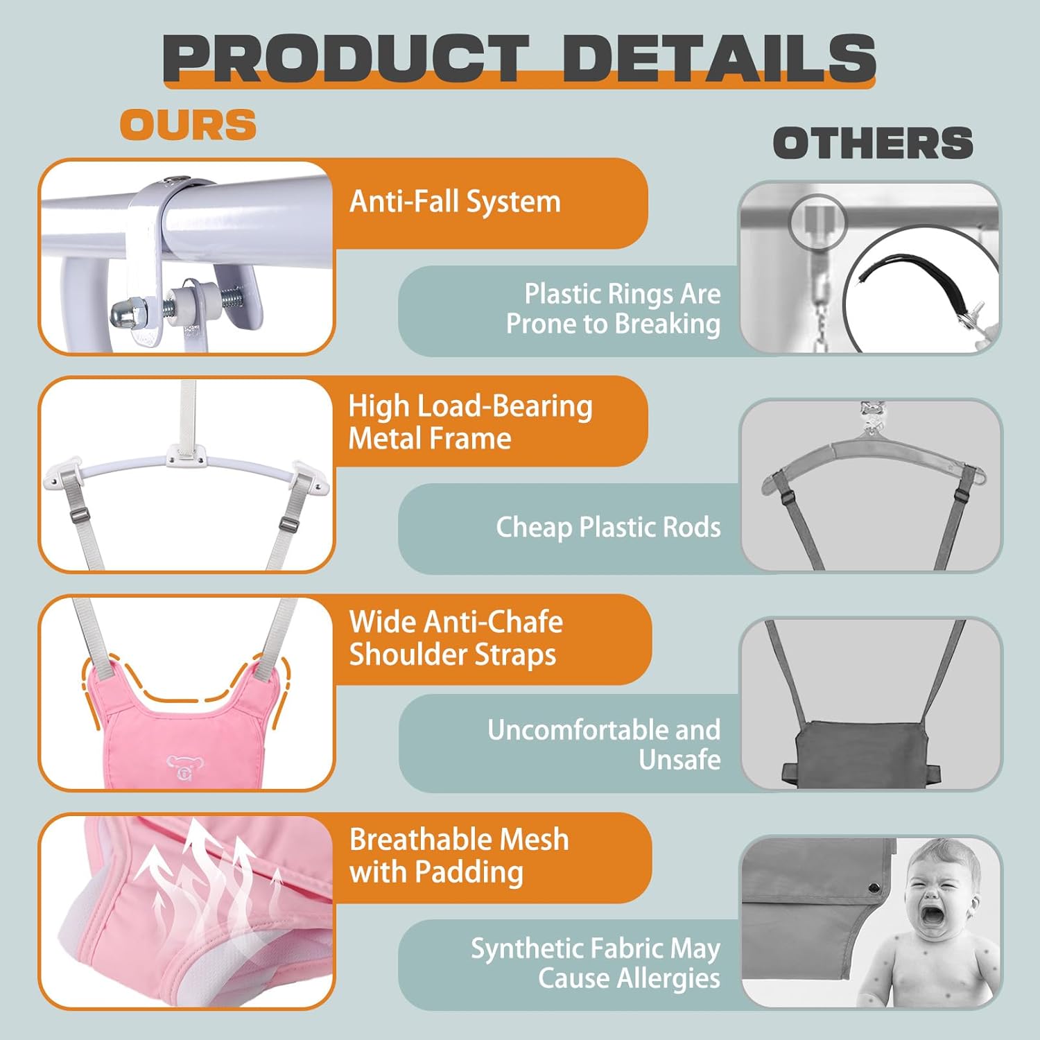 2-in-1 Baby Jumper & Swing - Foldable Stand, Stable Toddler Swing Set for Indoor & Outdoor Use (Pink)