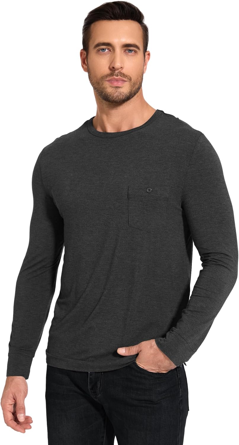 GYS Bamboo Viscose Men's Long Sleeve Shirts Casual Crew Neck Pajama Tops - Image 2