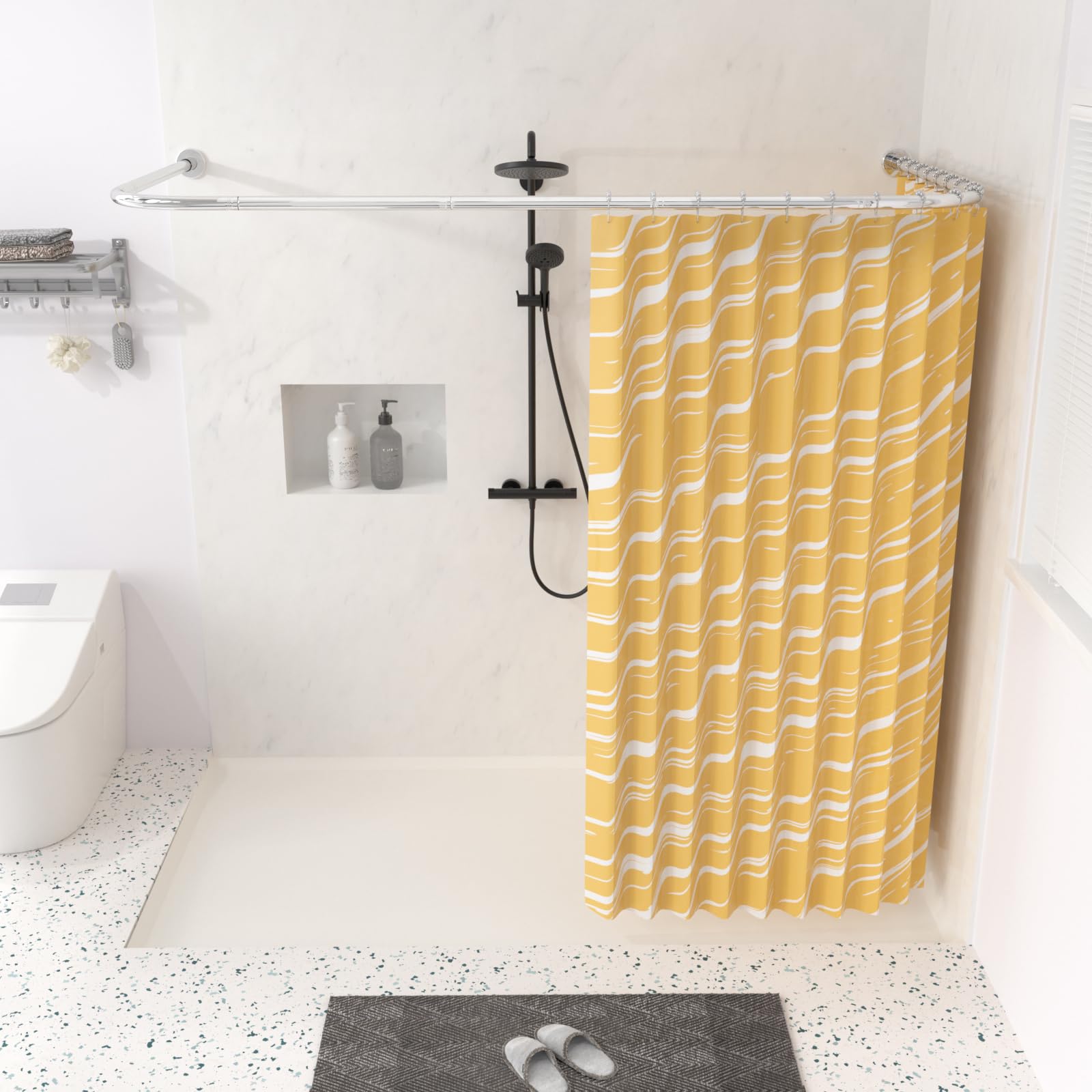 YOFOQ Shower Curtain Rail, U-Shaped, Adjustable Shower Curtain Rod 75x190x75 cm - Image 3