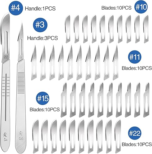 Miniatura 10 de 30 cuchillas de bisturí con cuchillas quirúrgicas #10#11#15, cuchillas desechables con cubierta protectora, cuchillas de laboratorio, cuchillas de
