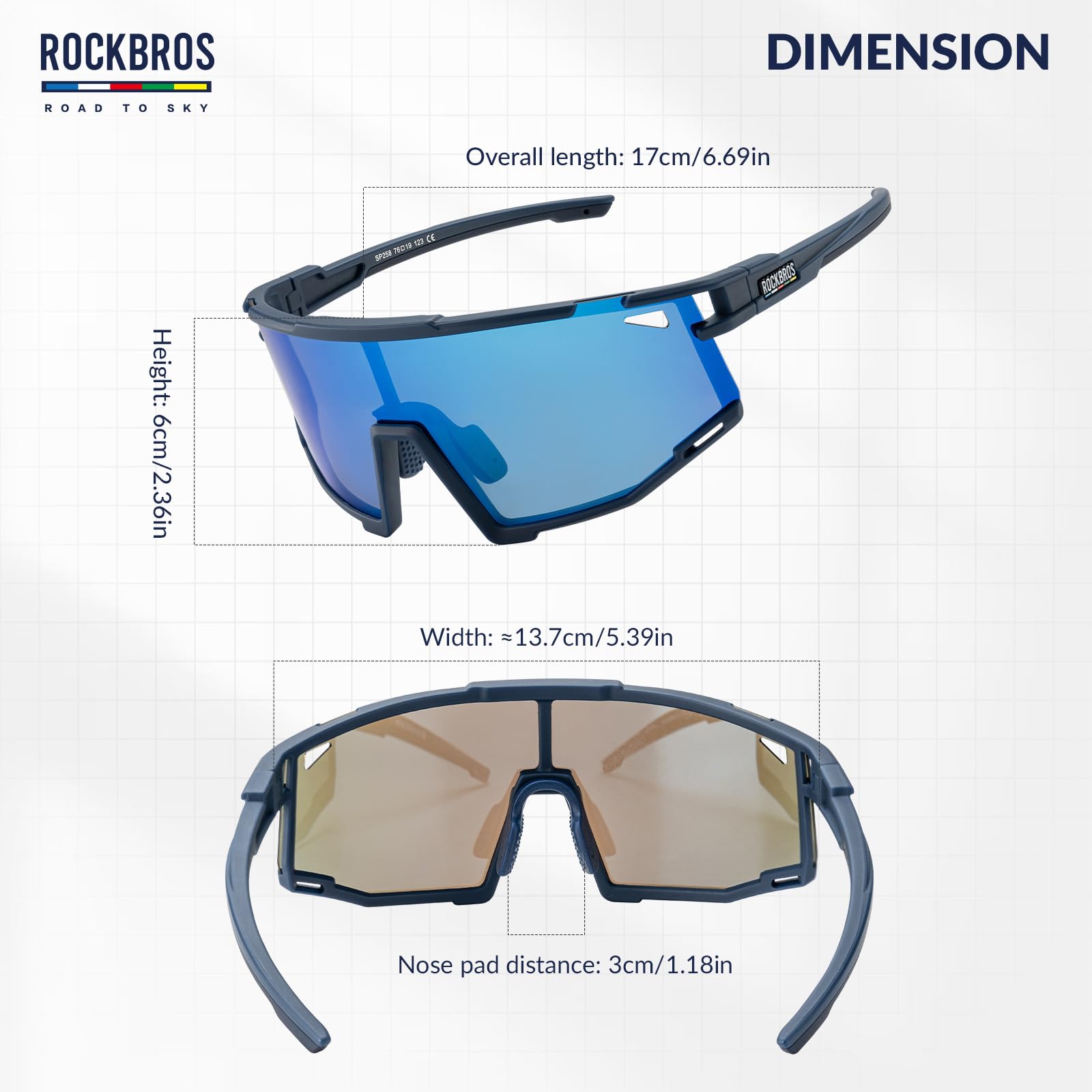 ROCKBROS Road-to-Sky Okulary Rowerowe Polaryzacyjne Okulary Przeciwsłoneczne UV400 - Oprawki TR90 z Krótkowzrocznością Okulary Kolarskie Unisex do Sportów Outdoor Bieganie Wędkarstwo Niebieski