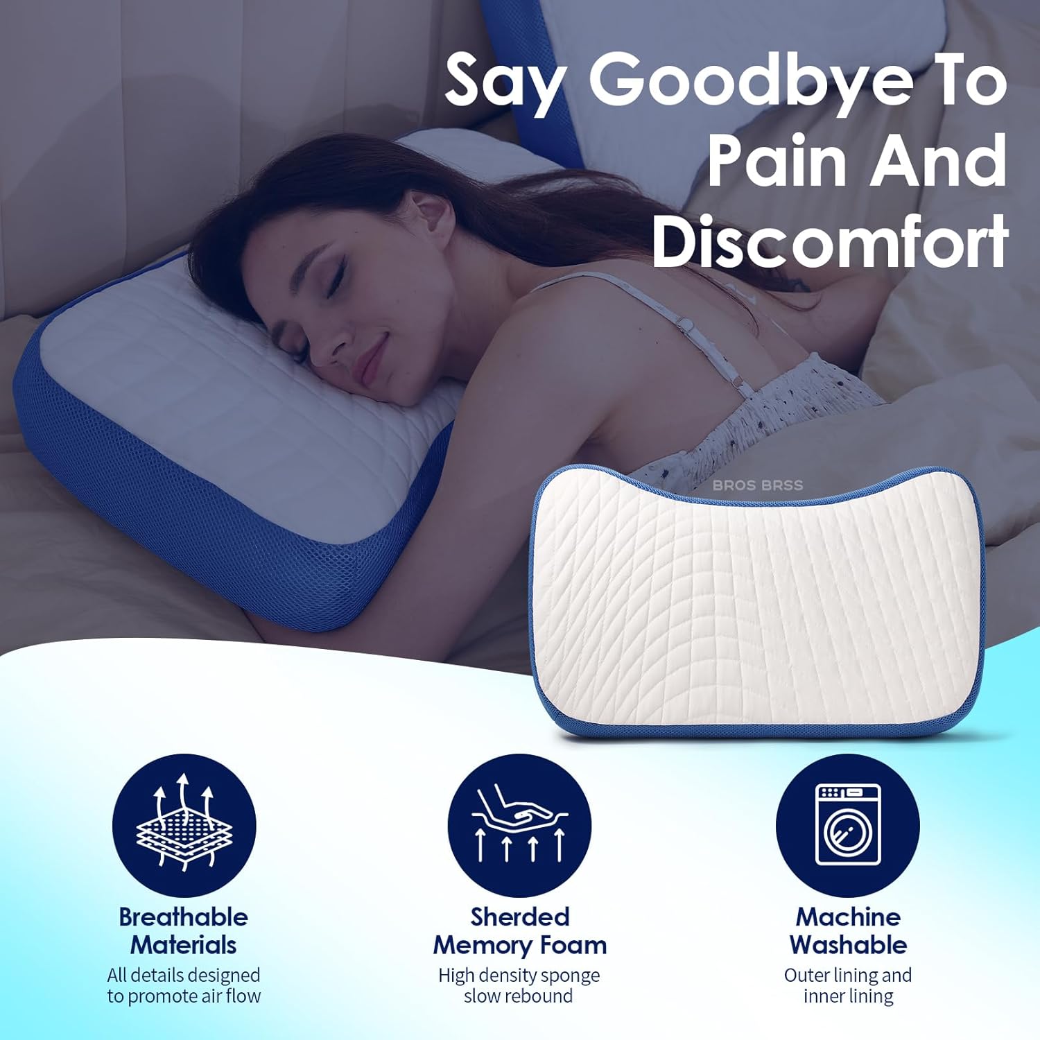 Pillow for Side and Back Sleepers - Comfort for Neck and Shoulder Pain - Adjustable and Customizable Shredded Memory Q Rebound Foam Pillows - Standard Size -1-Pack (Blue, Standard)